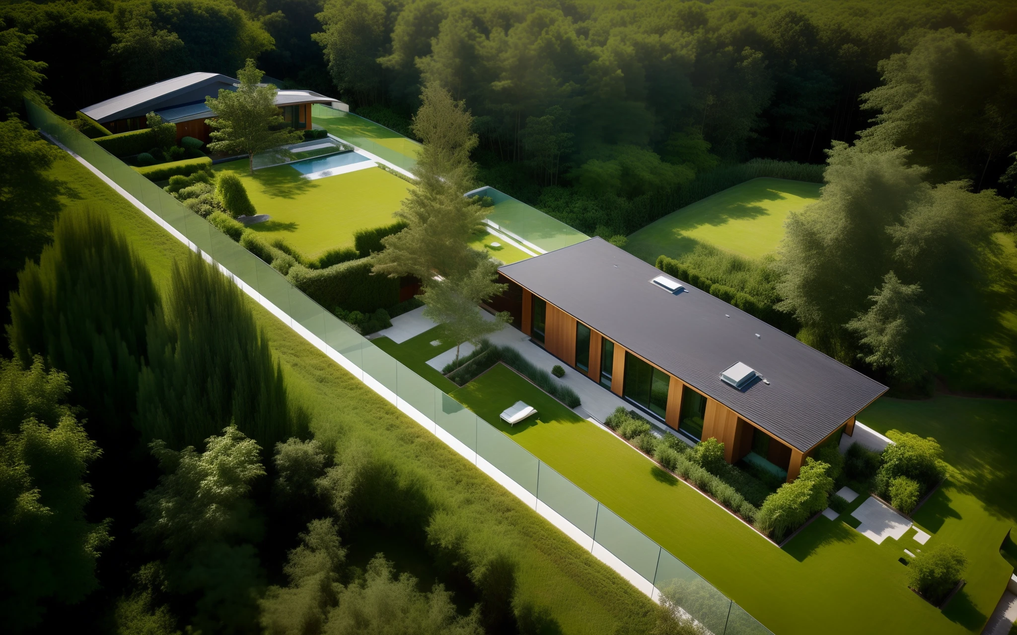 A modern-style house with lush green landscaping and a sky filled with abundant clouds
