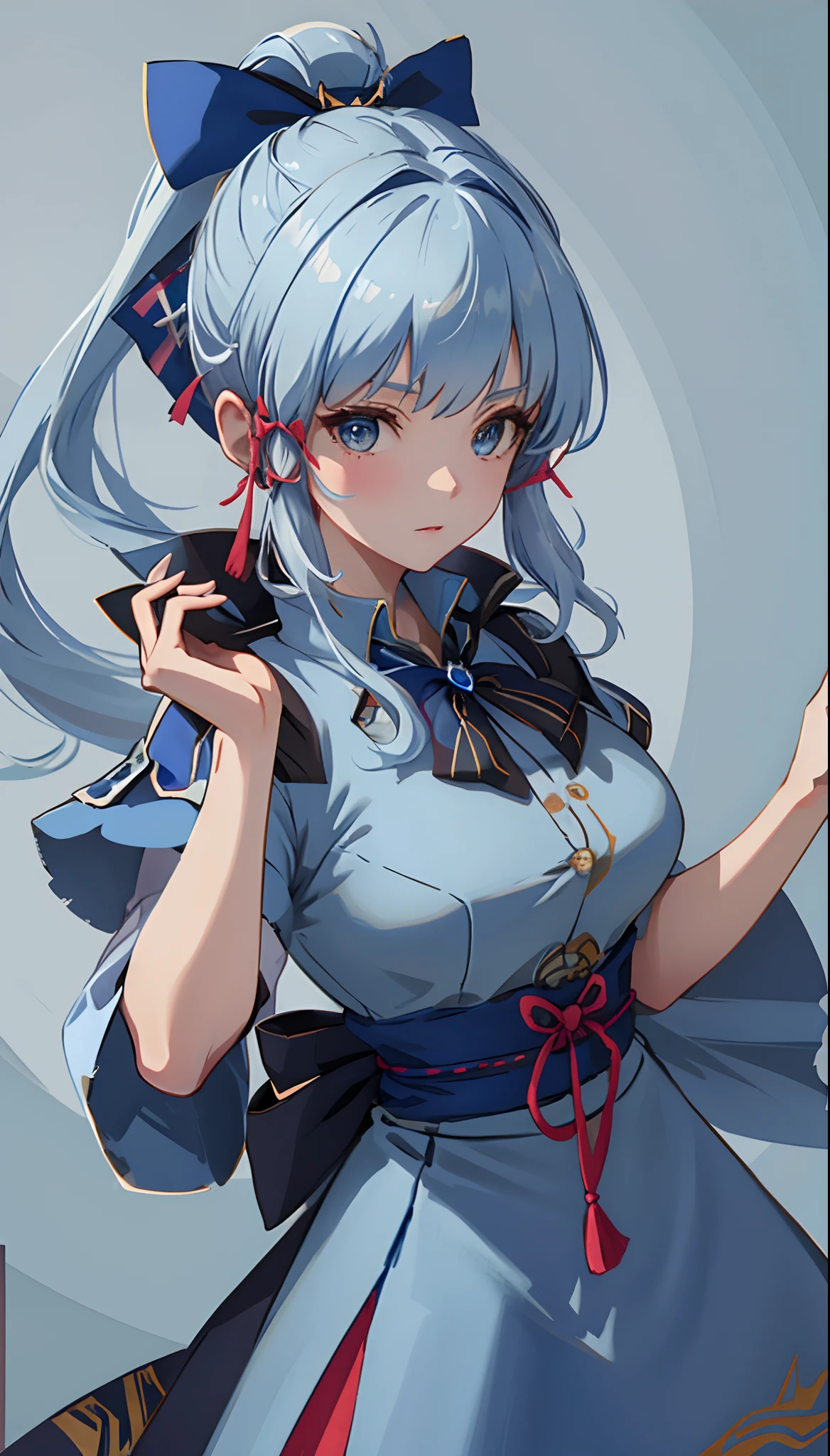 (8k), sharp focus, highres, 1girl, alice, upper body, arisdef, blue hair, (sash, bow, hair band), Gigantic breasts, dress, (high quality:1.2), (high detail:1.2), (masterpiece:1.2), (extremely detailed:1.2),