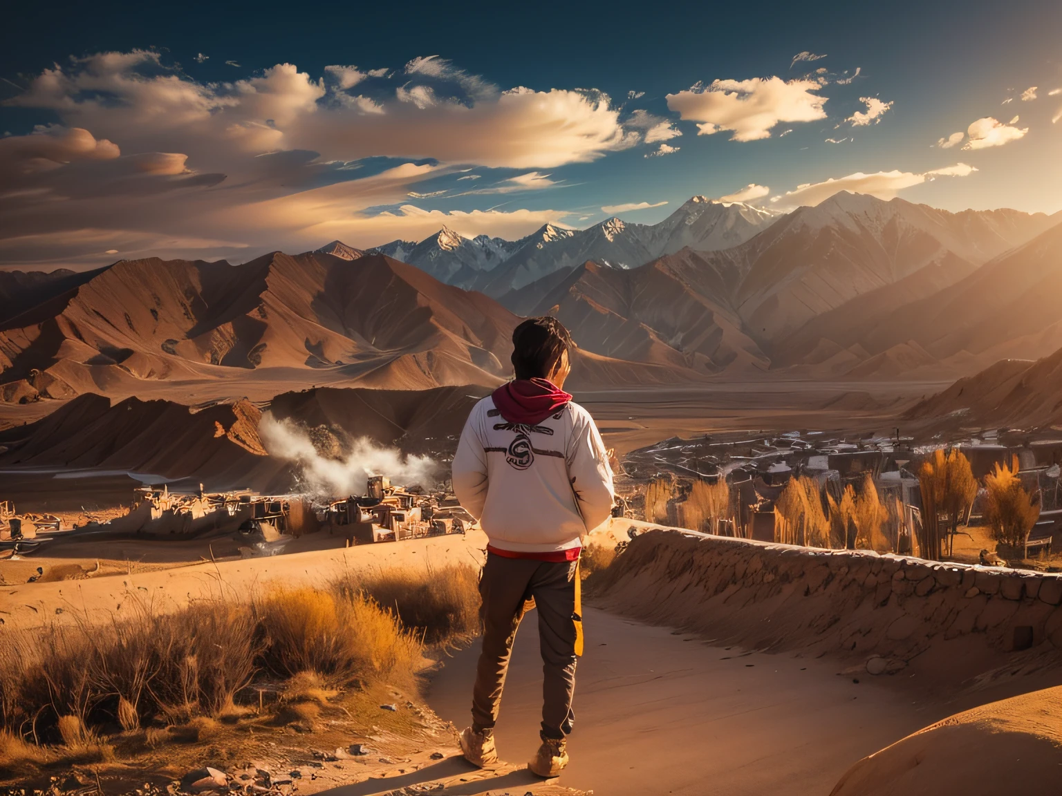 Turn the background into ai leh ladakh city