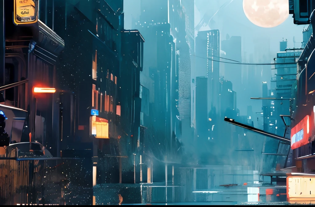 Movie quality，HD photos 8K，Skysky，full moon（Skysky），scenecy，softlighting，the night，Cyan neon，nigh sky，Shine，glitters，sky cities，​​clouds，Heavy fog，The city of the future，cyber punk perssonage