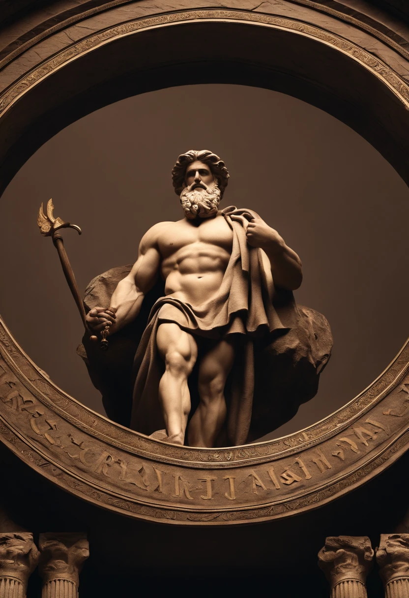 Zeus sovereign of other Greek gods
which is the Greek historical status with
Hercules profile muscles
Cinematic 8k and dark background