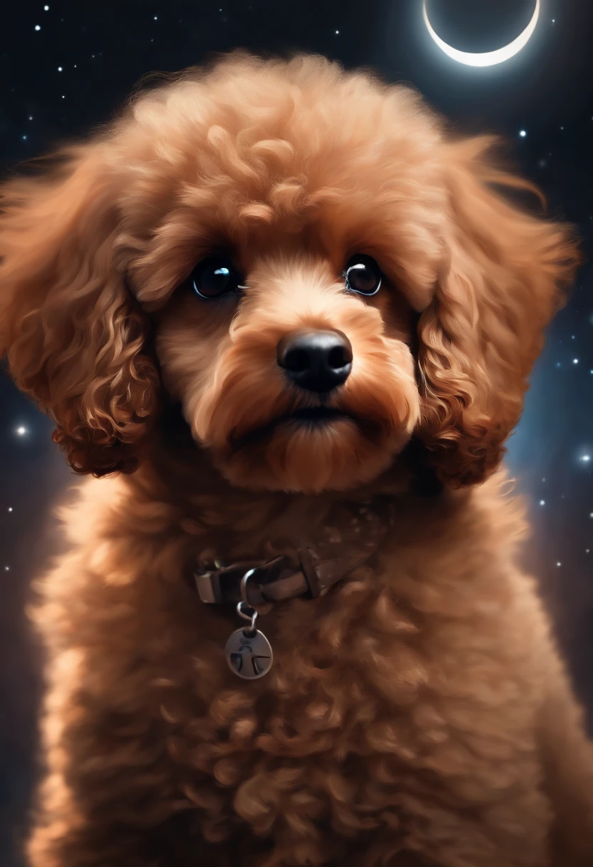 Perfect centering, Cute brown poodle, standing position, abstract beauty, centered, Looking at the camera, Facing the camera, Near-perfect, Dynamic, moonlit glow, highly detaild, digital painting, Art Station, concept-art, silky, Sharp focus, 8K, High-definition resolution, Illustration,