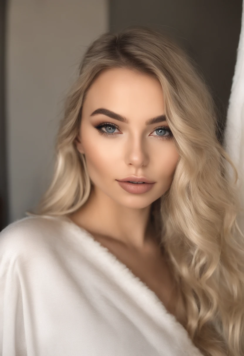 Fille blonde espanique sexy aux yeux bleus, Portrait Sophie Mudd, Portrait de Corinna Kopf, cheveux blonds et grands yeux, selfie of a young woman, ohne Maquillage, maquillage naturel, Look directly into the camera, Visage avec Artgram, dezentes Maquillage, Superbe photo du corps entier, dans la chambre, gros seins, Blonde, Latin