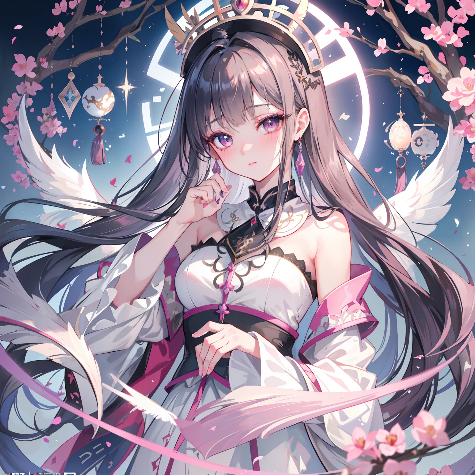 bronya zaychik (silverwing n-ex), ((masterpiece)), (((best quality))),((beautiful detailed eyes)),(eyelash),(1 girl),Shiny skin,oil,(bird body,feather), extremely detailed CG unity 8k wallpaper,close face,red nose,blush,Background of Love, flower petals, exotic dress