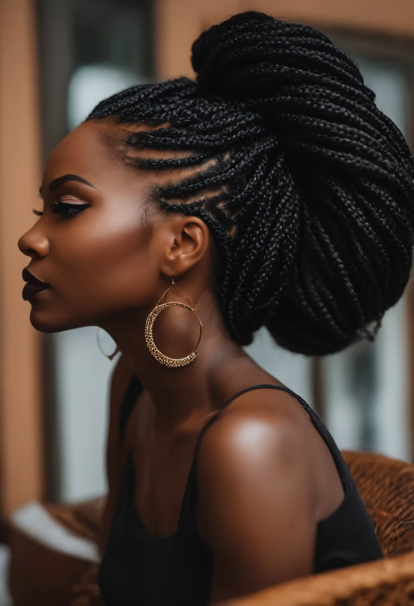 Black girl, box braids, bun