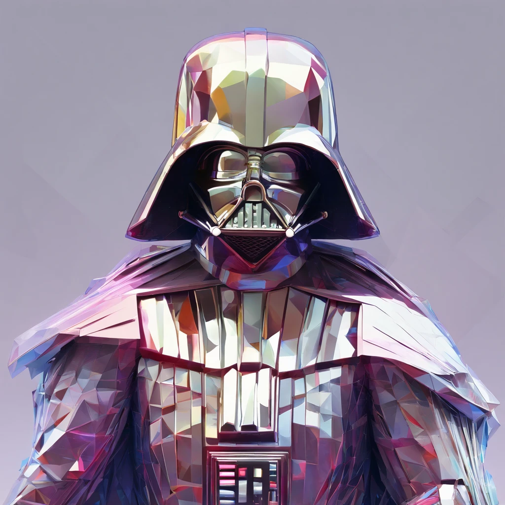 Alinhamento perfeito, DARTH VADER pequeno bonito usando, cristal, alegria, Standing position, beleza abstrata, Centrado, looking at the camera, Facing the camera, nearing perfection, Dynamic, altamente detalhado, liso, foco nítido, 8k, high-definition resolution, illustration, arte de Carne Griffiths e Wadim Kashin, fundo branco