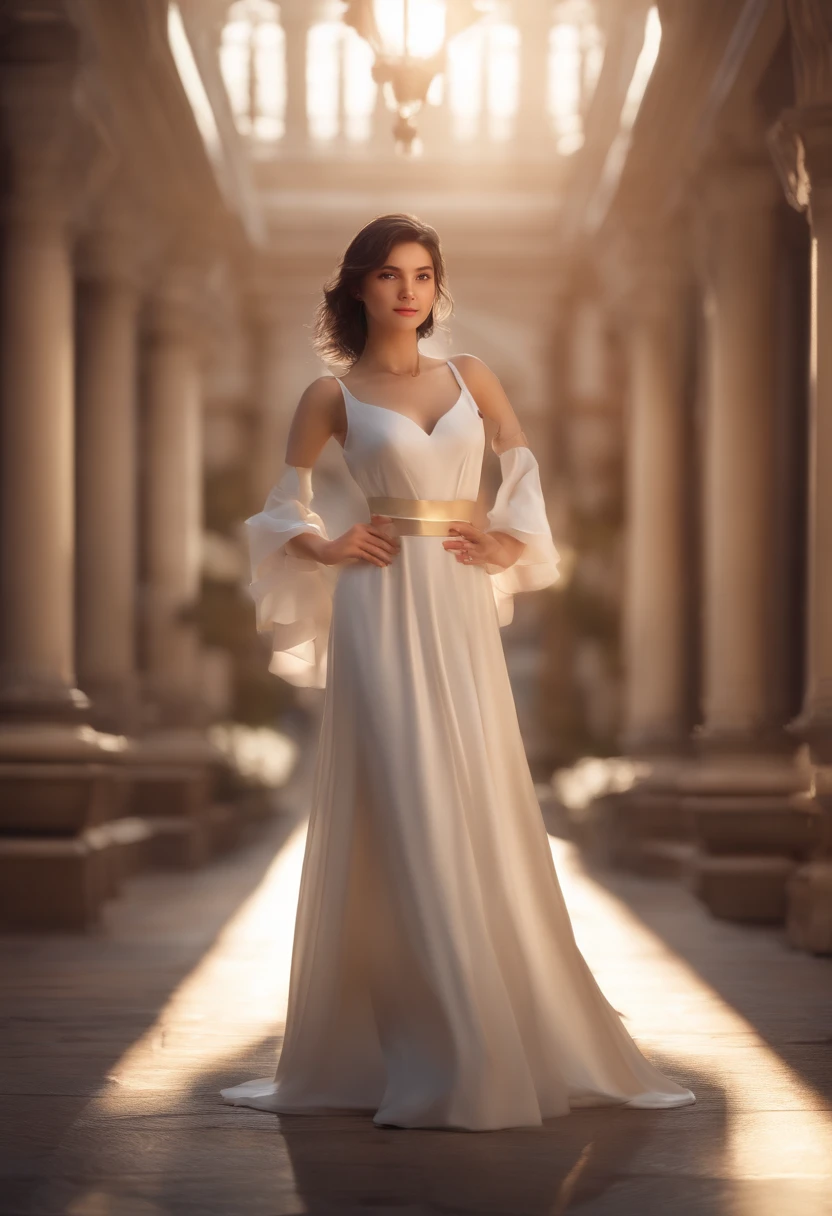 masterpiece,best quality,official art,extremely detailed CG unity 8k wallpaper,1girl, like student,pretty,an extremely delicate and beautiful,ultra high res, (photorealistic:1.4), ,golden hour lighting,,(upper body), (platinum short hair:0.8), ((puffy eyes)), looking at viewer, facing front, smiling, laughing,jk skirt, white dress,shirtlift, long black hair