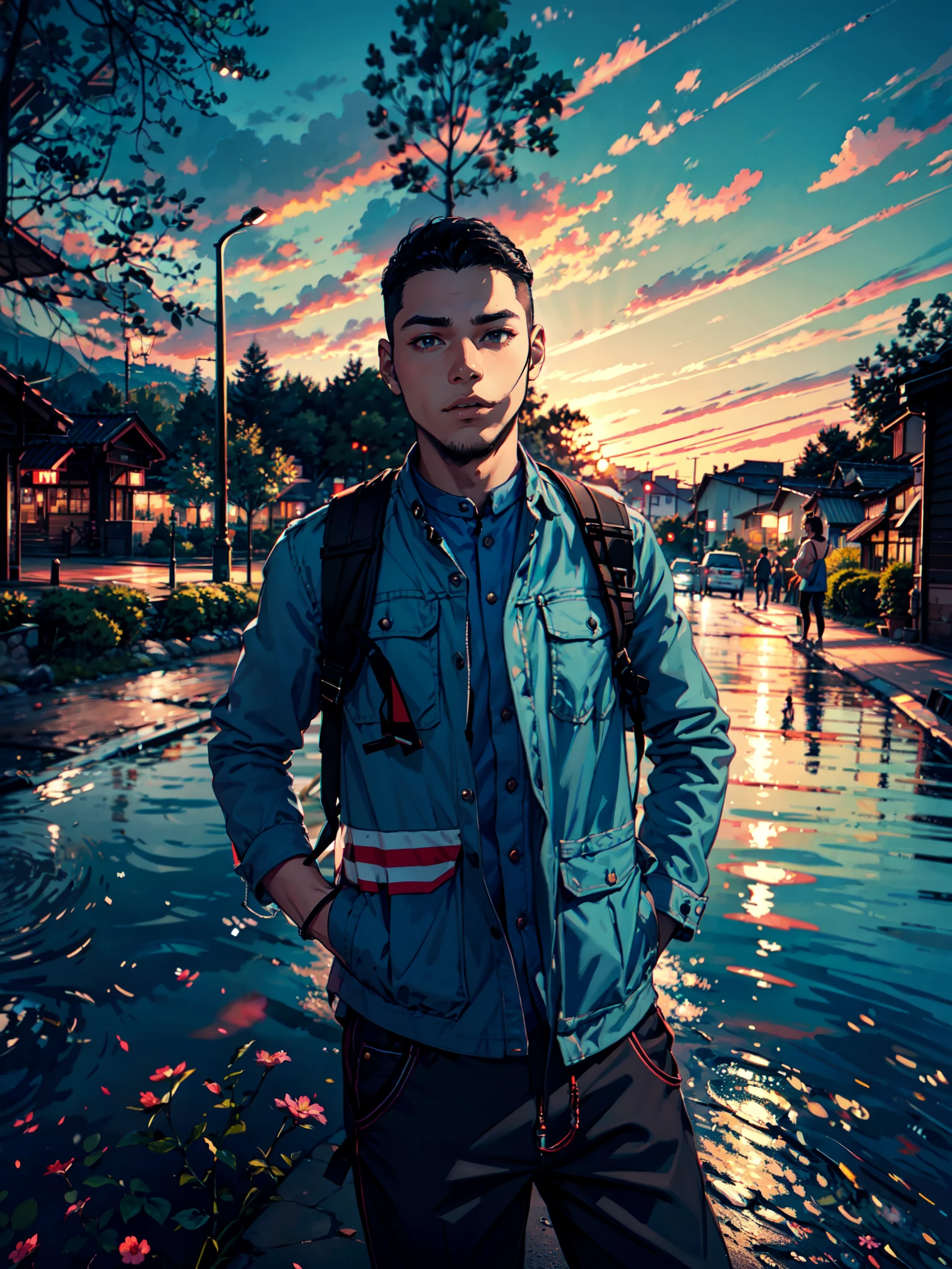 there is a young man with a short hair and a blue shirt, a black haired young man, perfectly centered portrait, 7 0 mm portra
it, black haired young man, 4 k asymmetrical portrait, head centered portrait, landscape