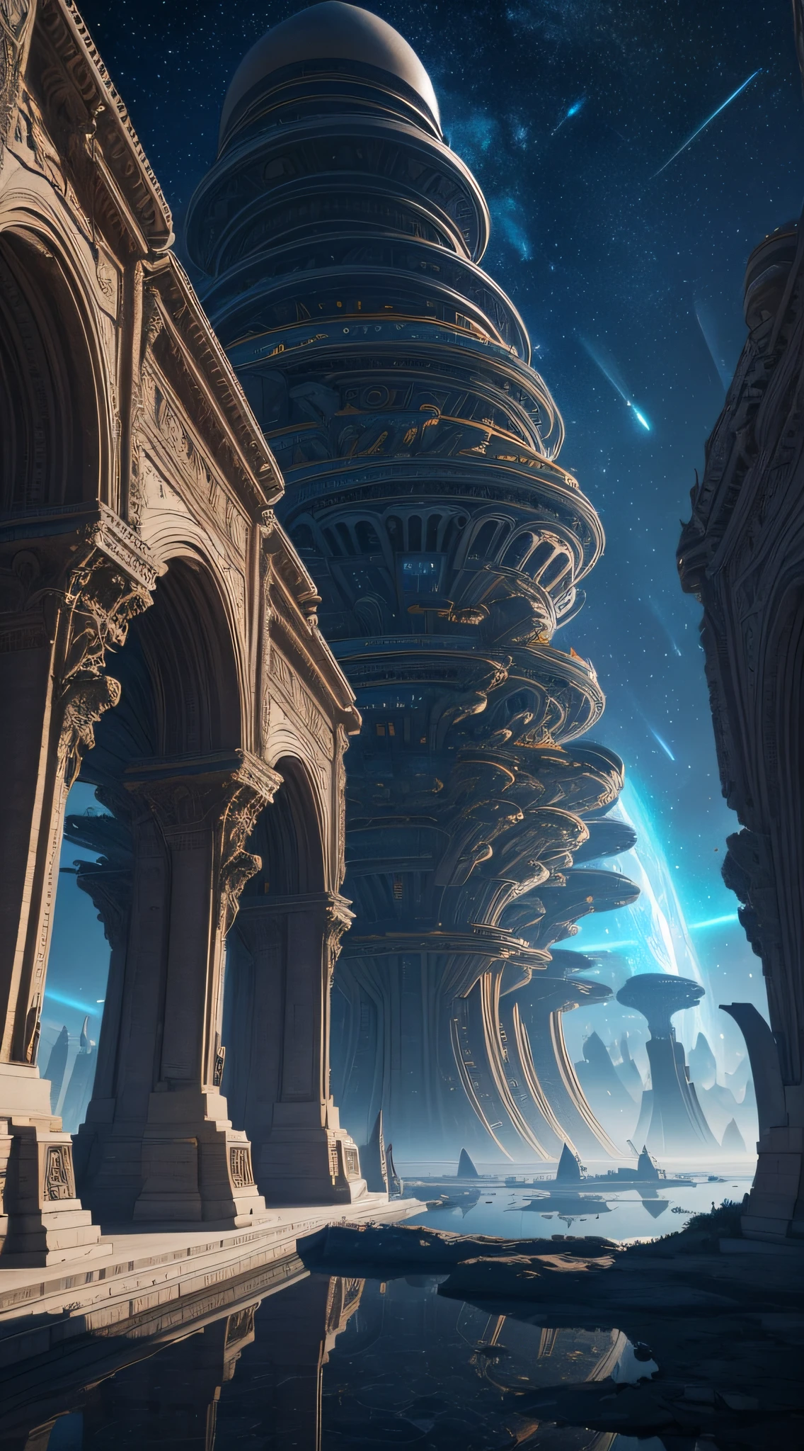Cosmic Architects: aliens designing intricate city layouts, architectural marvels, detailed blueprints, otherworldly structures, advanced technology, futuristic cities, grandiose designs, cosmic influence, ethereal glow, alien engineers, celestial inspiration, mesmerizing skylines, vibrant colors, ornate details, intergalactic influence, awe-inspiring structures, gravity-defying buildings, floating structures, interstellar aesthetics, ancient civilizations, cosmic craftsmanship, harmonious blend, otherworldly materials, advanced infrastructure, intricately carved facades, symmetrical patterns, celestial symbolism, futuristic transportation systems, innovative urban planning, cosmic blueprints, celestial blueprints, enigmatic energy sources, otherworldly landscapes, breathtaking vistas, mystical ambiance, transcendent architecture, monumental structures, astral city, cosmic metropolis, cosmic civilization, extraterrestrial creativity, ethereal atmosphere, celestial harmony, interdimensional constructs, fantastical cityscapes, cosmic wonders. (best quality,4k,8k,highres,masterpiece:1.2),ultra-detailed,(realistic,photorealistic,photo-realistic:1.37),HDR,UHD,studio lighting,ultra-fine painting,sharp focus,physically-based rendering,extreme detail description,professional,concept artists, vibrant color palette, celestial lighting.