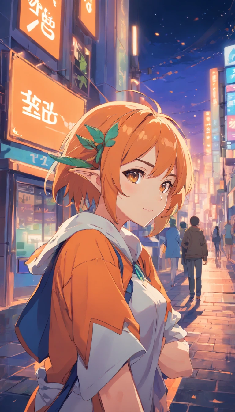 Twitch Gamer Woman streaming Night Elfe. vert et orange