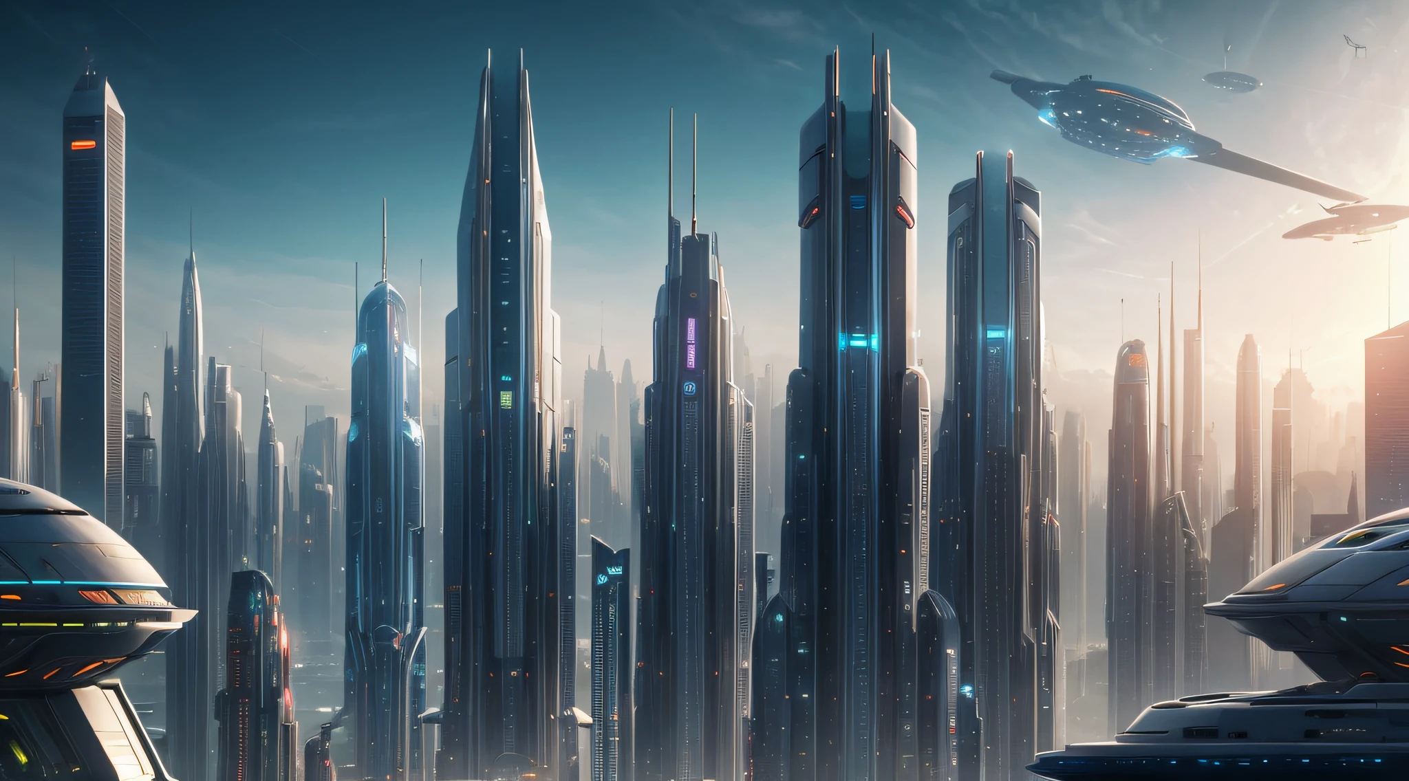 Advanced Alien Civilization: Visualize a technologically advanced alien cityscape, featuring futuristic architecture, bustling alien citizens, and advanced transportation systems, offering a glimpse into an alien society's daily life.