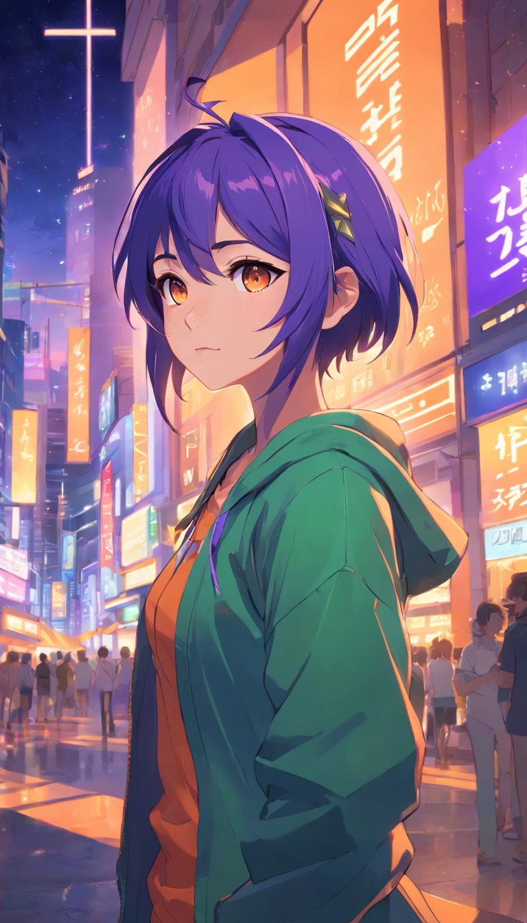 gamer woman night elf violet orange vert