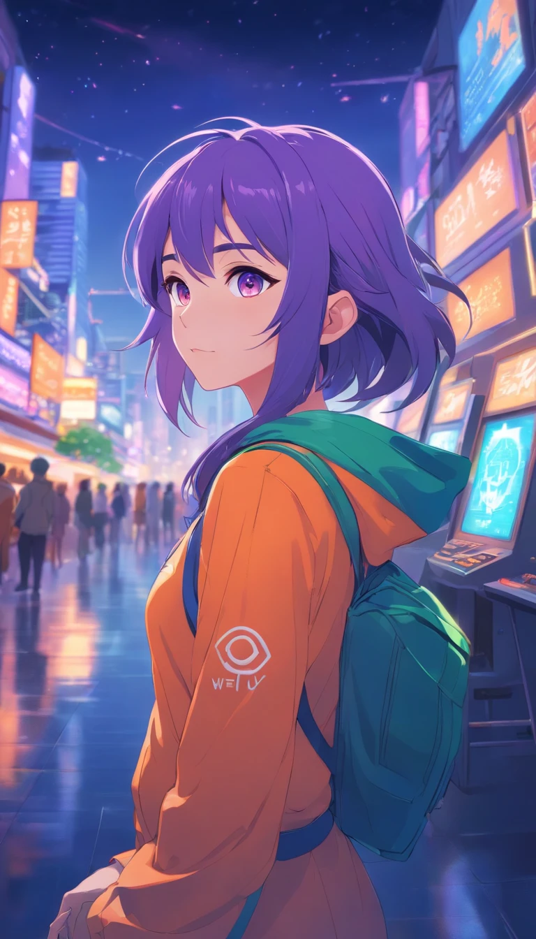 gamer woman night elf violet orange vert