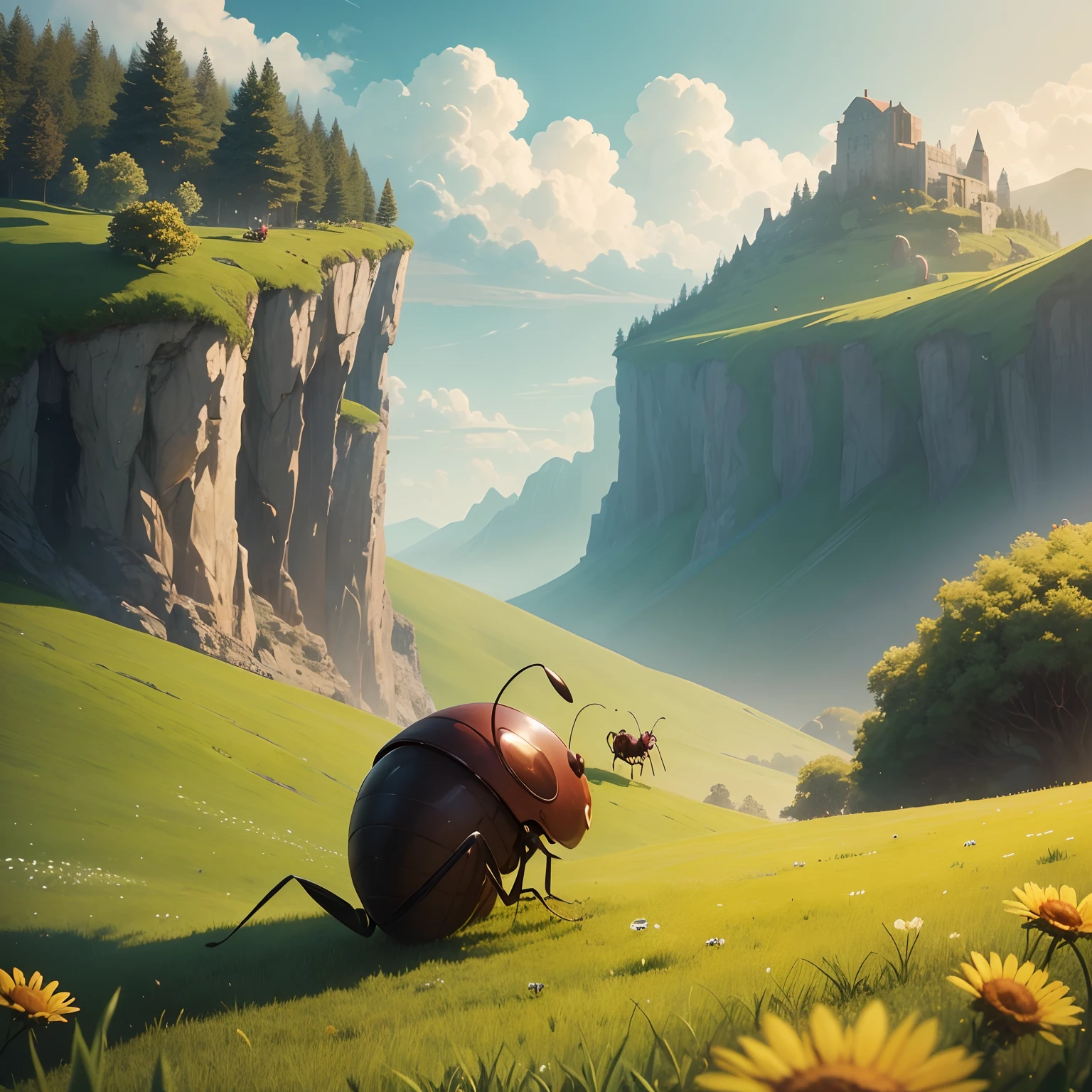 Once upon a time in a bustling meadow, there lived a little ant named Andy. Andy was unlike any other ant in his colony. While his friends were content gathering food for the day, Andy always seemed to have his head in the clouds, dreaming of something bigger.