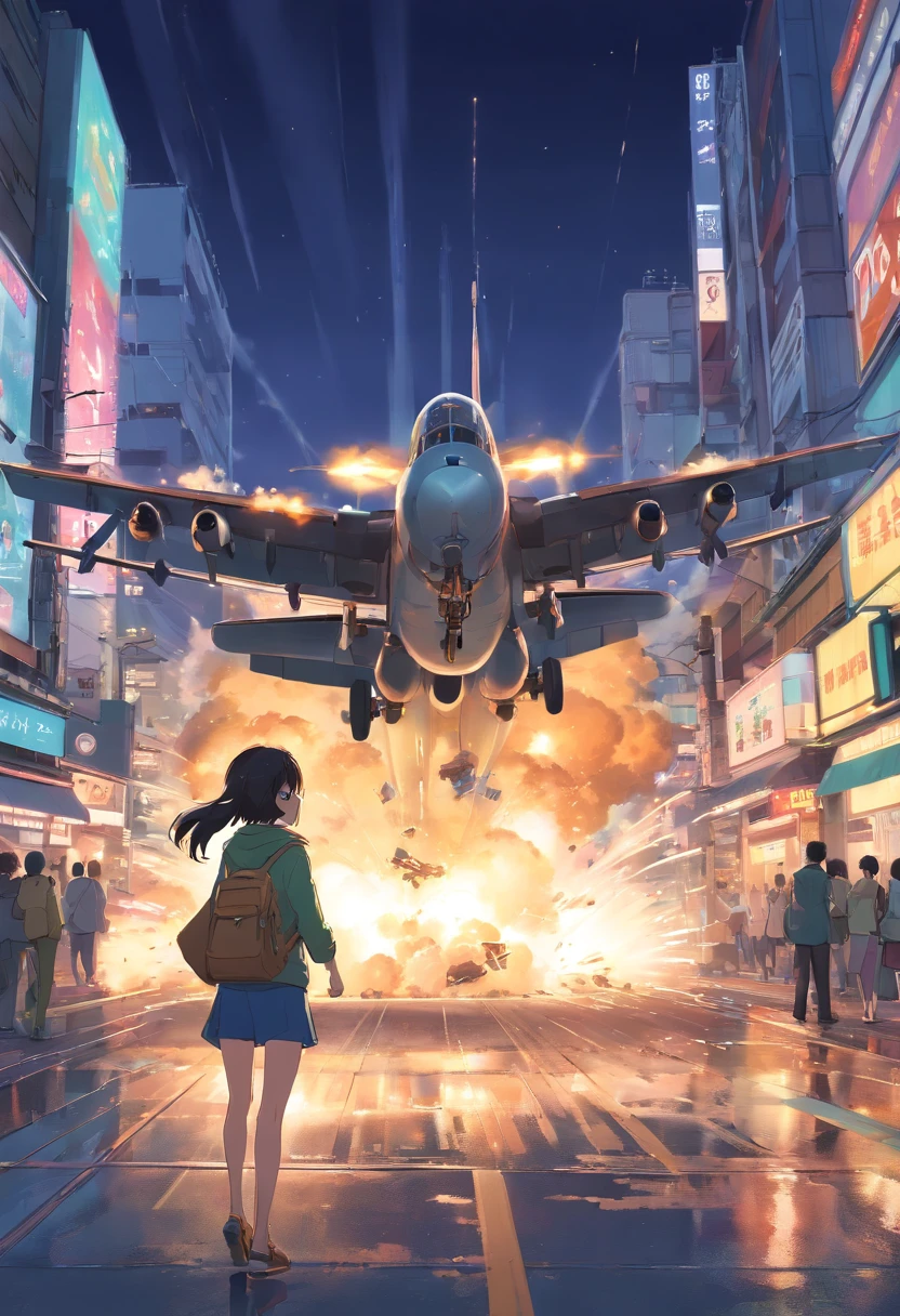 bombardier drop bombs on tokyo at night. People are scared an run