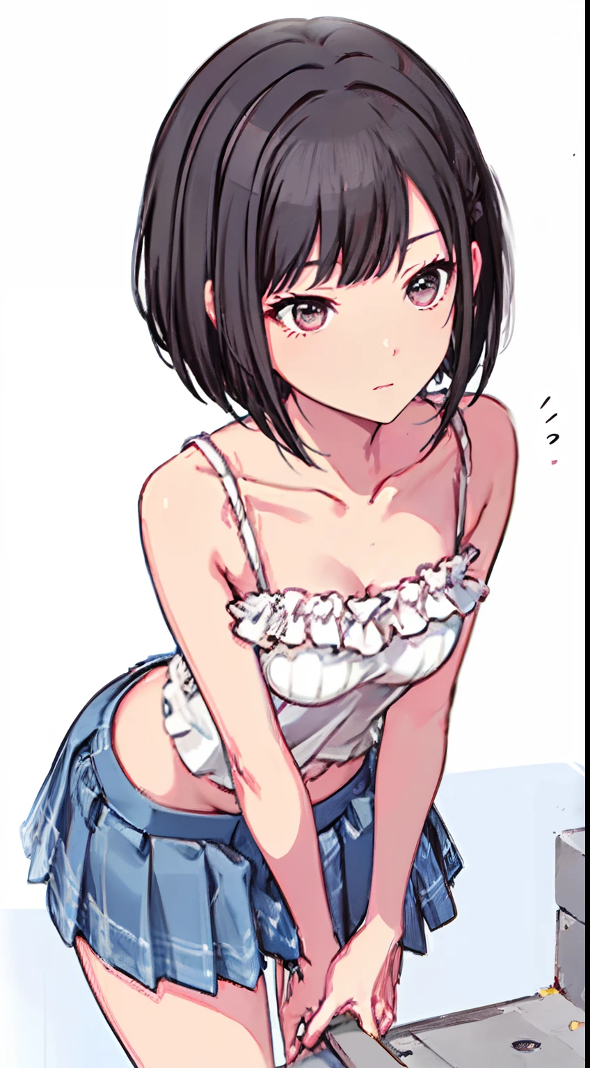 (Camisole Pull up your skirt to show your panties Gravure Pose Very detailed down to the smallest detail clear outlines Beautiful face Beautiful skin) thin-waist A slender ribbed skinny limbs teats cleavage of the breast Beautiful breasts a short bob Uterine mouth Beautiful fingertips Anime style