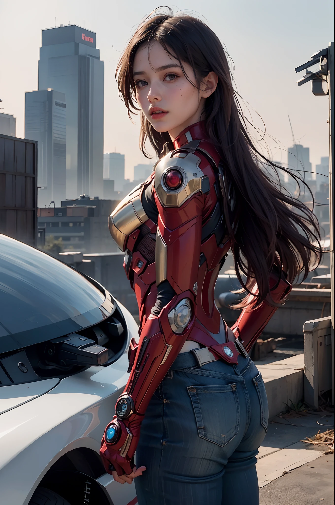 (1girl:1.3), solo,__body-parts__, official art, unity 8k wallpaper, ultra detailed, beautiful and aesthetic, beautiful, masterpiece, best quality, RAW, masterpiece, super fine photo,, best quality, super high Resolution, photorealistic, sunlight, full body portrait, stunningly beautiful,, dynamic pose, delicate face, vibrant eyes, (side view), she is wearing a futuristic Iron Man mech, red and gold, Highly detailed abandoned warehouse background, detailed face, detailed complex busy background, messy, gorgeous, milky, high detailed skin, realistic skin details, visible pores, sharp focus, volumetric fog, 8k uhd, dslr camera, High quality, film grain, fair skin, photorealism, lomography, sprawling metropolis in a futuristic dystopia, view from below, translucent