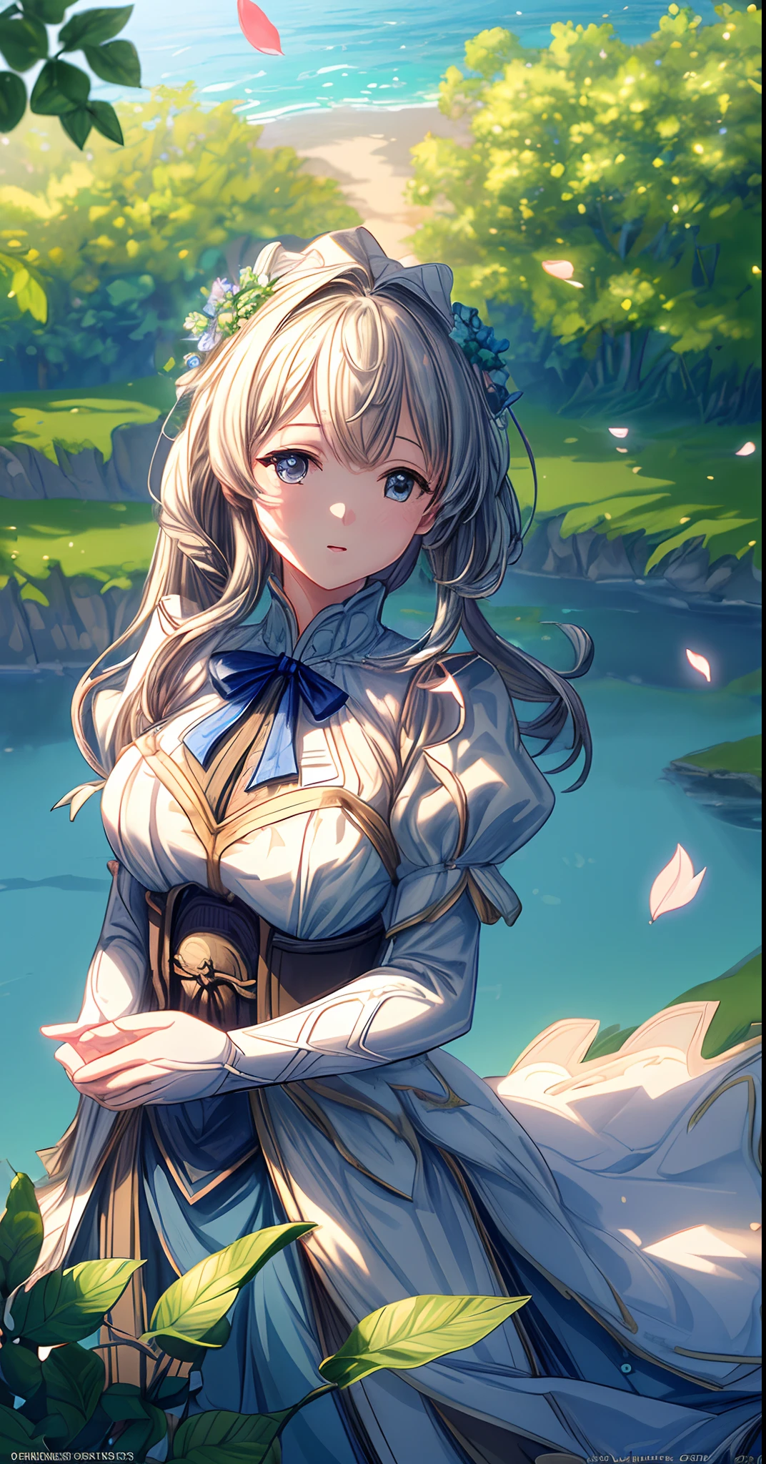 Masterpiece, best quality, (very detailed CG unity 8k wallpaper) (best quality), (best illustration), (best shadows) Nature&#39, blue sea,delicate leaves petals of various colors falling in the air light Tracking, super detailed --v6