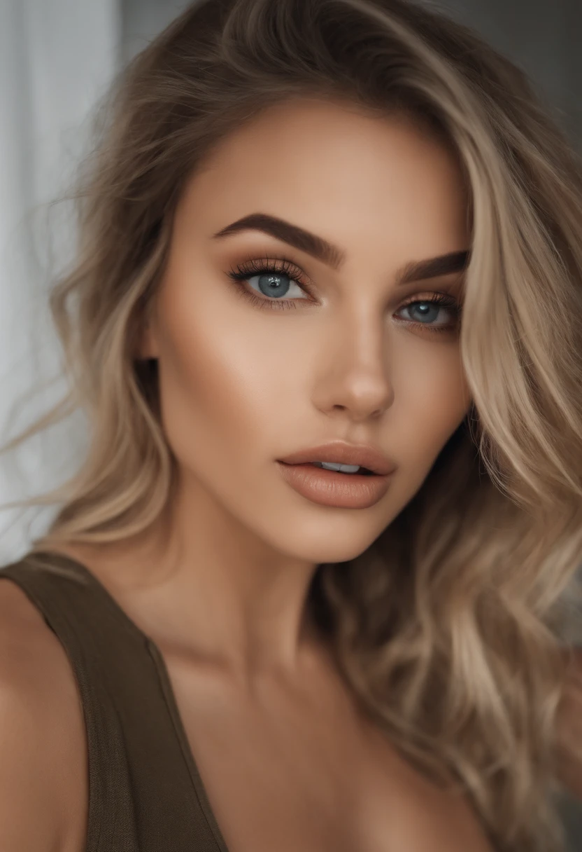 woman with matching tank top and panties, fille sexy aux yeux bleus, Portrait Sophie Mudd, Portrait de Corinna Kopf, cheveux blonds et grands yeux, selfie of a young woman, ohne Maquillage, maquillage naturel, Look directly into the camera, Visage avec Artgram, dezentes Maquillage, Superbe photo du corps entier, dans la chambre, Gros seins, Blonde, latina