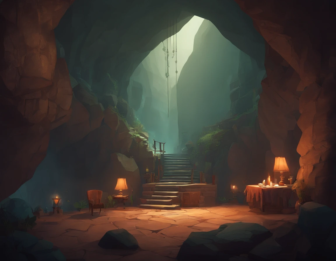 indie game art, isometric, sad, interior of mine/cave, dull