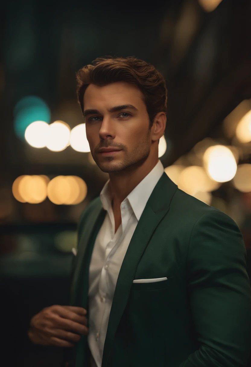 Realistic movie star portraits in bland environments. Male, Short hair, unshaved, Smart look.