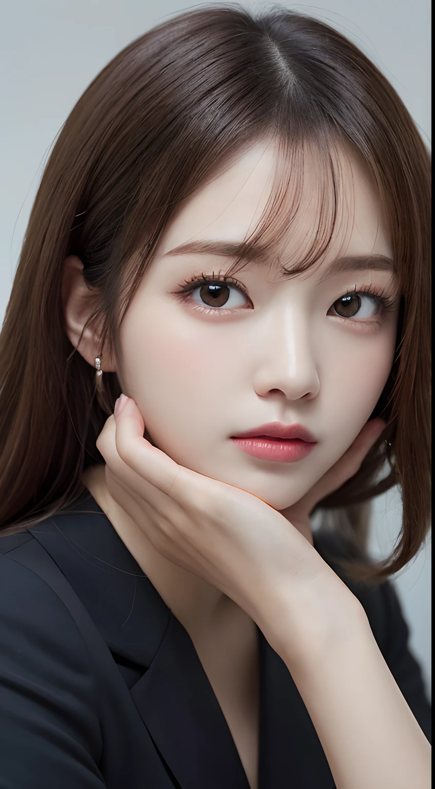 masutepiece, Best Quality, Illustration, Ultra-detailed, finely detail, hight resolution, 8K Wallpaper, Perfect dynamic composition, Beautiful detailed eyes, Branded suits, Natural Lip, Small breasts, Natural hair, beauty legs,KPOP Idol Face,Cute