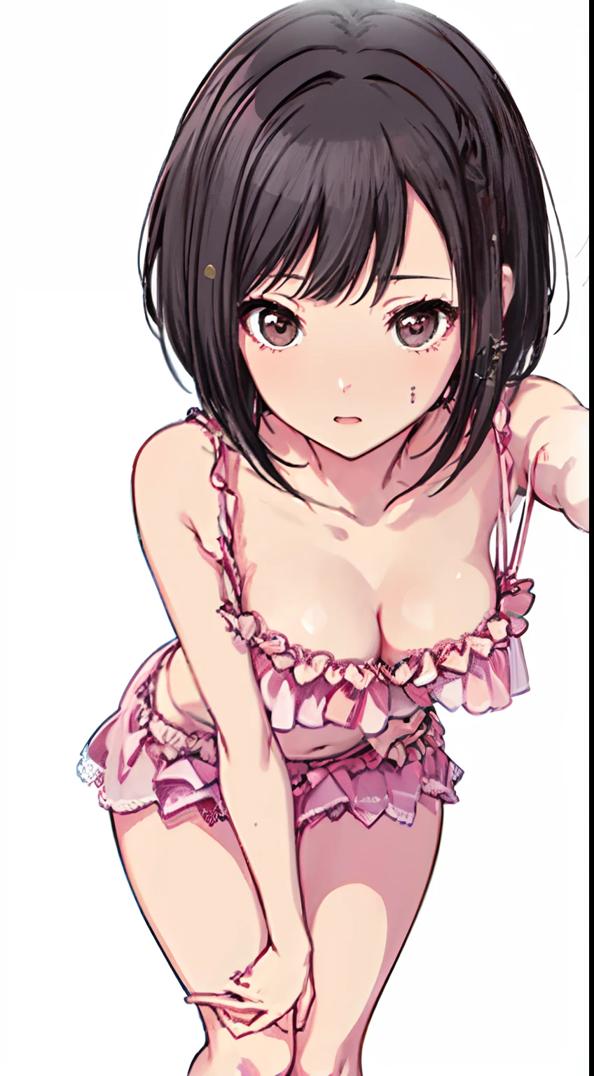 (Pink camisole Pull up your skirt to show your panties Gravure Pose Very detailed down to the smallest detail clear outlines Beautiful face Beautiful skin) thin-waist A slender ribbed skinny limbs teats cleavage of the breast Beautiful breasts a short bob Uterine mouth Beautiful fingertips Anime style