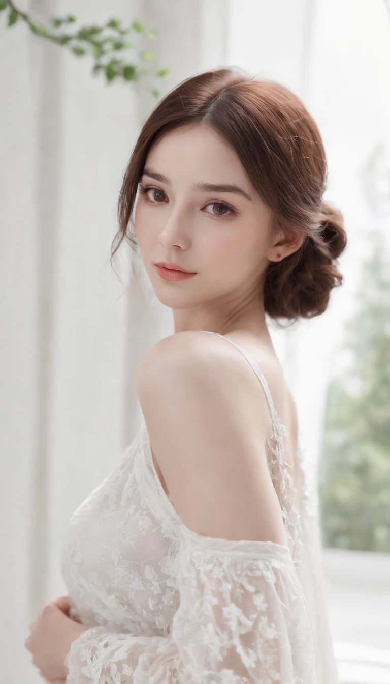 ((From below)), ((full bodyesbian)), ((Realistic)), (((off-the-shoulder clothes))),  1girll, Pose for a picture, Korean model, (An extremely delicate and beautiful work), (Masterpiece),(The shirt, short  skirt), Highly detailed, curlies, long whitr hair, Delicate pearl necklace, Delicate earrings, Simple blurred background, Extreme detail description, Ultra-fine painting, Delicate face, slim toned body, Fine collarbones, mix4,(8K, RAW photo, best qualtiy, Masterpiece:1.2), the night, nevando, Professional lighting, フォトンマッピング, ラジオシティ, Physically-based rendering, (correct hand), (anatomy correct)