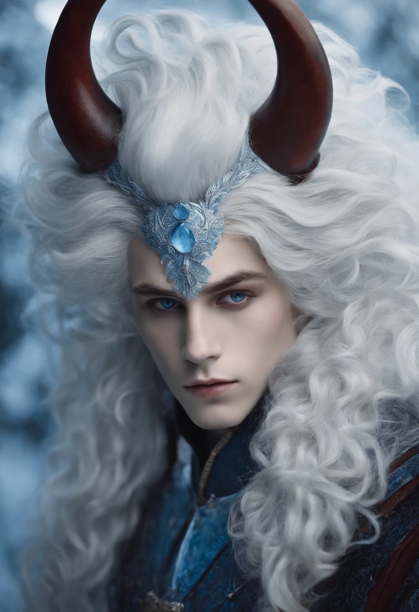A photo of a young，He has blue skin and curly white hair，The sides faded