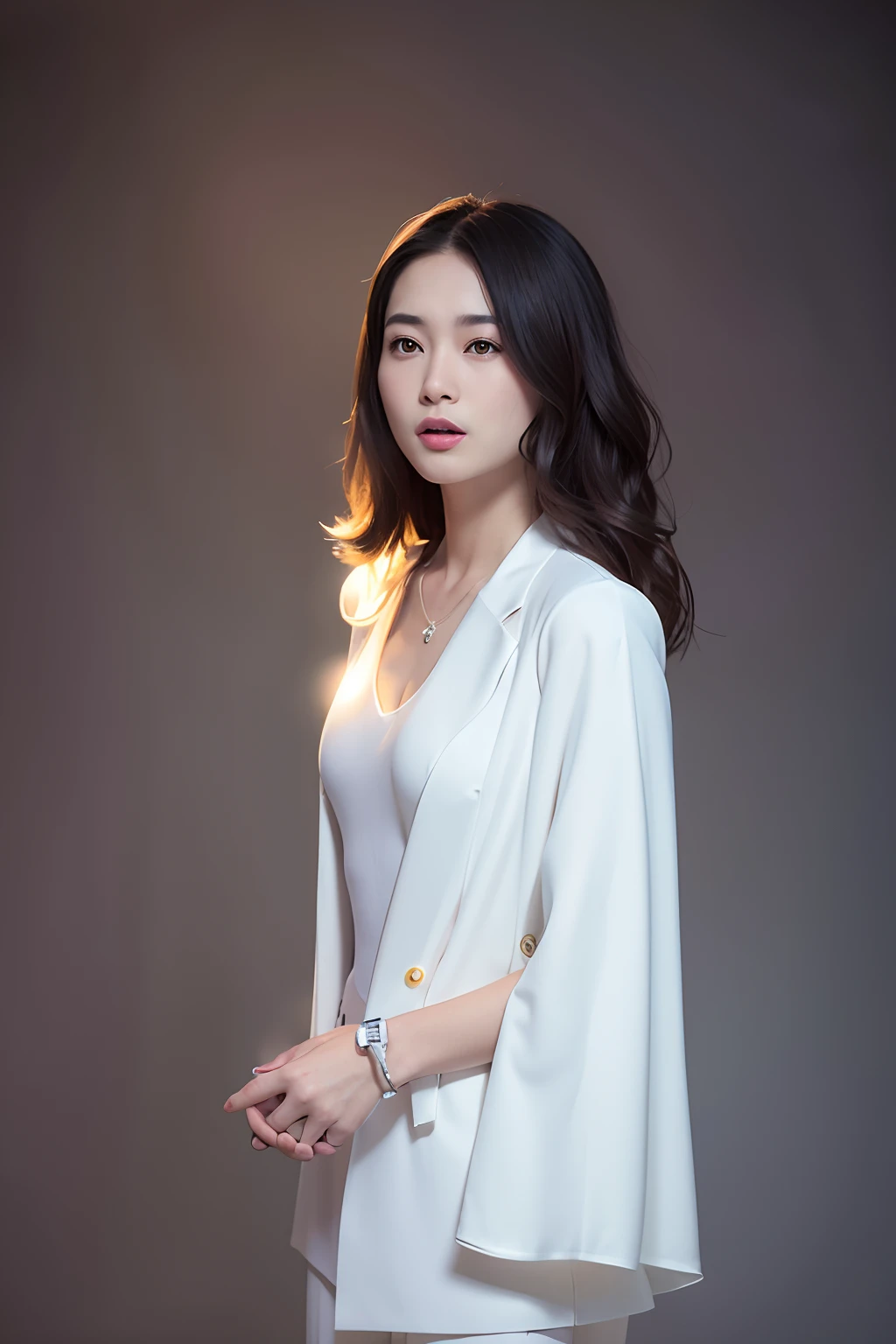 arafed woman in white jacket and white pants angel wings posing for a picture, li zixin, wenfei ye, xision wu, pengzhen zhang, xintong chen, xianxia, louise zhang, chengyou liu, lei min, jinyiwei, lu ji, portrait of christy ren, qifeng lin, xue han, full body xianxia