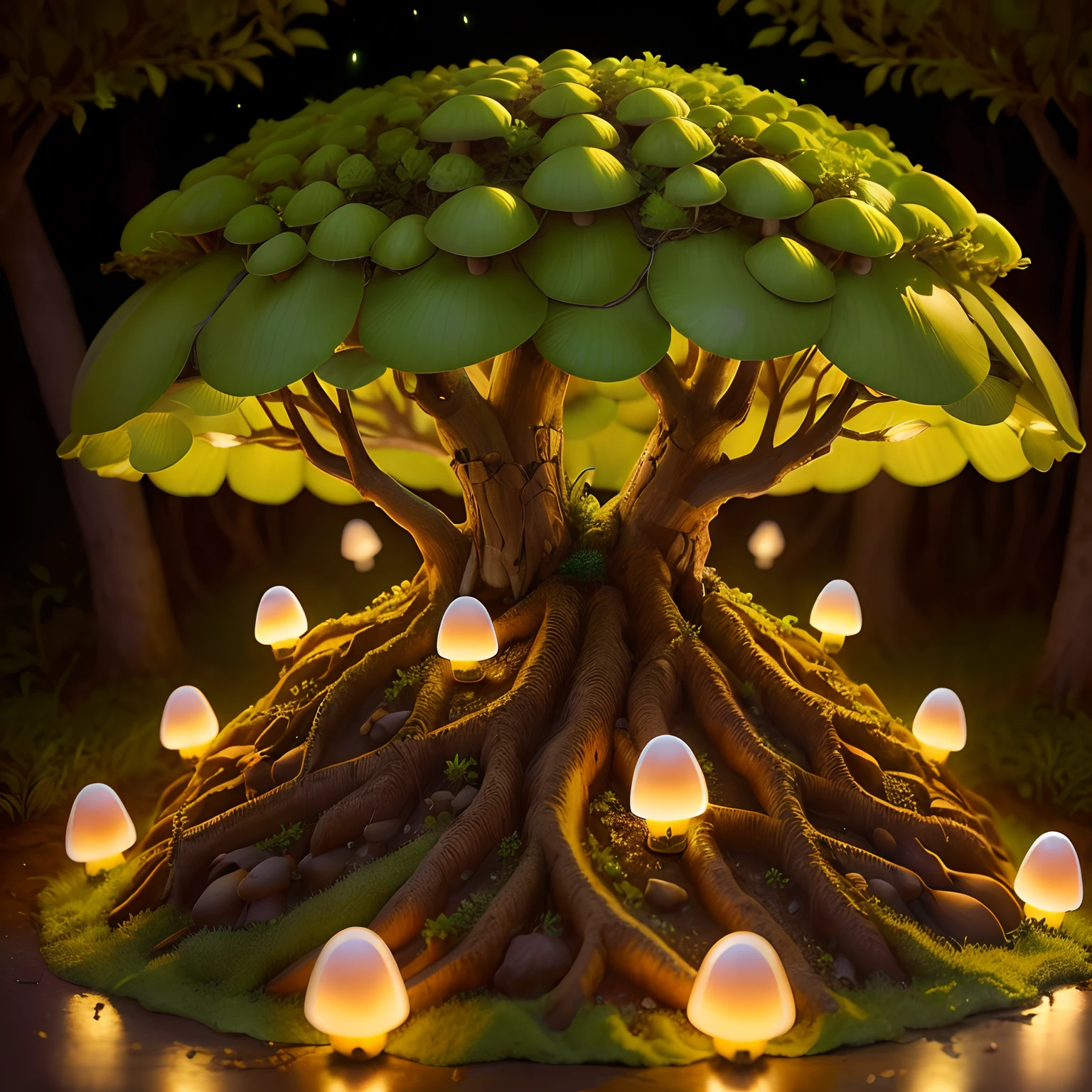 Mushroom Ficus Ant Hill House Firefly Light Realistic Singular Real Little Bunny