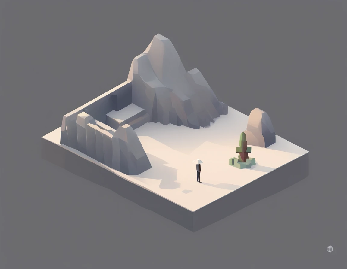 indie game art, isometric, sad, interior of cave, dull, gray, minimalistic