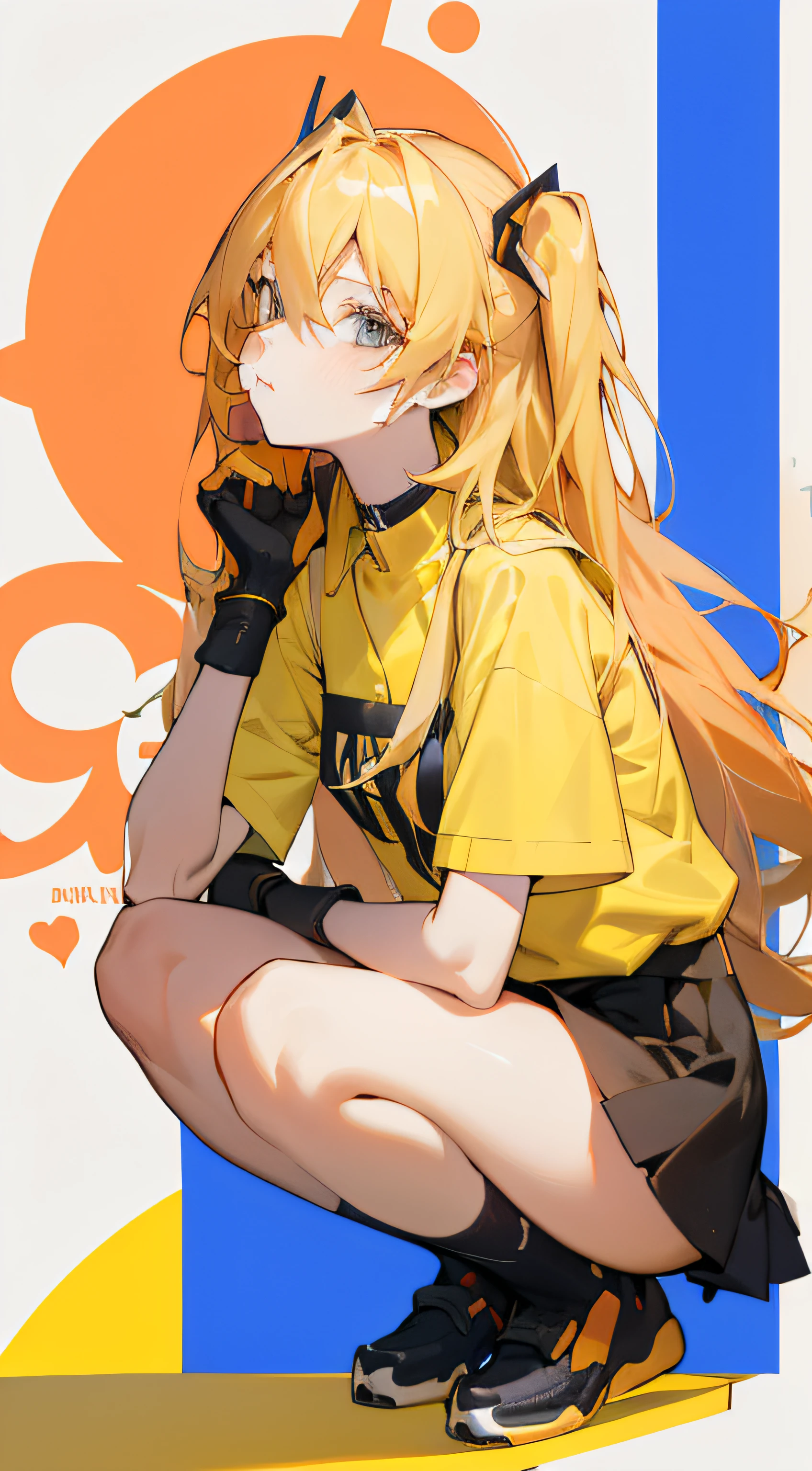 anime girl with long blonde hair sitting on a skateboard, blonde anime girl with long hair, kagamine rin, from girls frontline, (anime girl), anime girl, yellow hair, kda, pixiv 3dcg, digital art on pixiv, ilya kuvshinov with long hair, girls frontline style, anime girl with long hair, e - girl