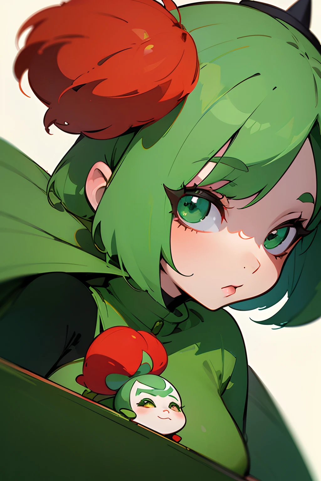 Three photos of women with red hair and green hats, Concept art inspired by Loish, deviantart trend, Pop surrealism, lovely art style, trending on artstration, Cartoon Art Style, loish art style, Green and red tones, Deviantart ArtStation CGSCOSIETY, 2 d illustration, 2D illustration, in style of digital illustration