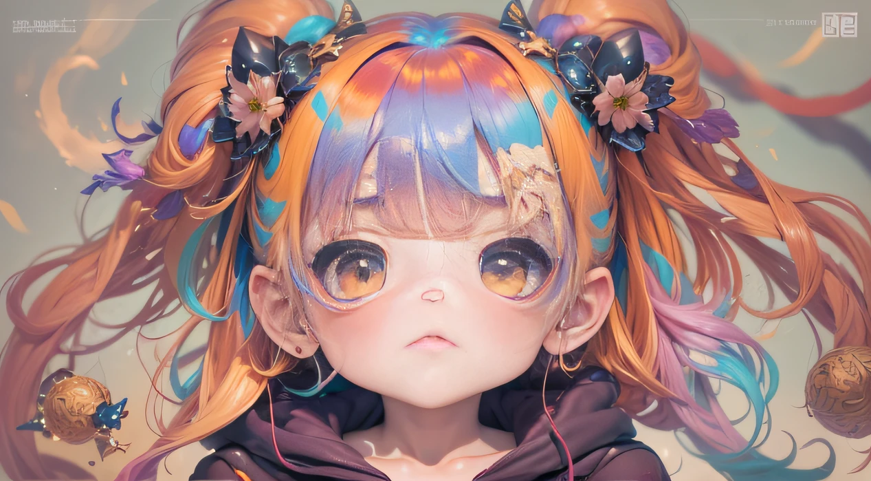 (a girl with colorful hair)(best quality, highres, vivid colors, (manga), (comic))Forged hammer pattern,Big belly,oguchi,sedate,massiness,Shiny and warm