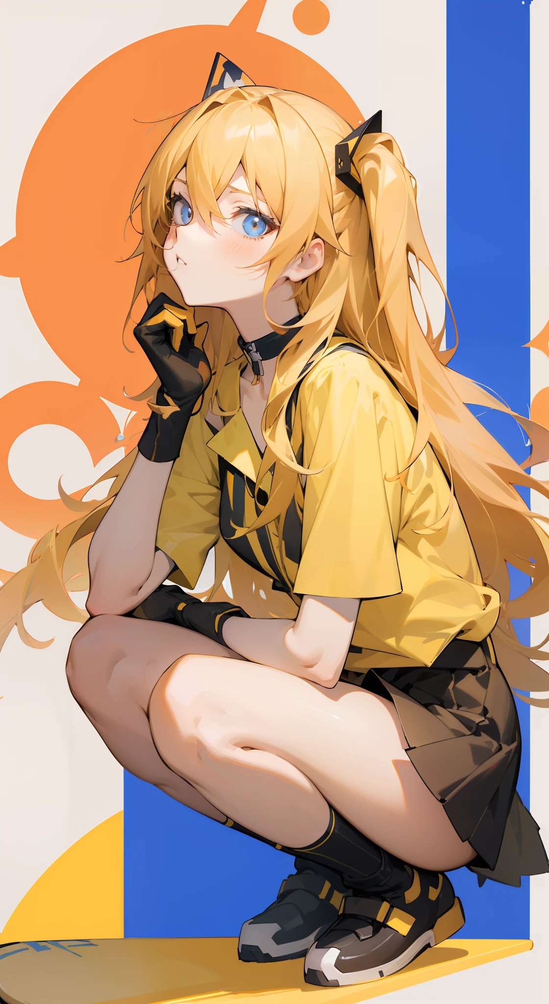anime girl with long blonde hair sitting on a skateboard, blonde anime girl with long hair, kagamine rin, from girls frontline, (anime girl), anime girl, yellow hair, kda, pixiv 3dcg, digital art on pixiv, ilya kuvshinov with long hair, girls frontline style, anime girl with long hair, e - girl