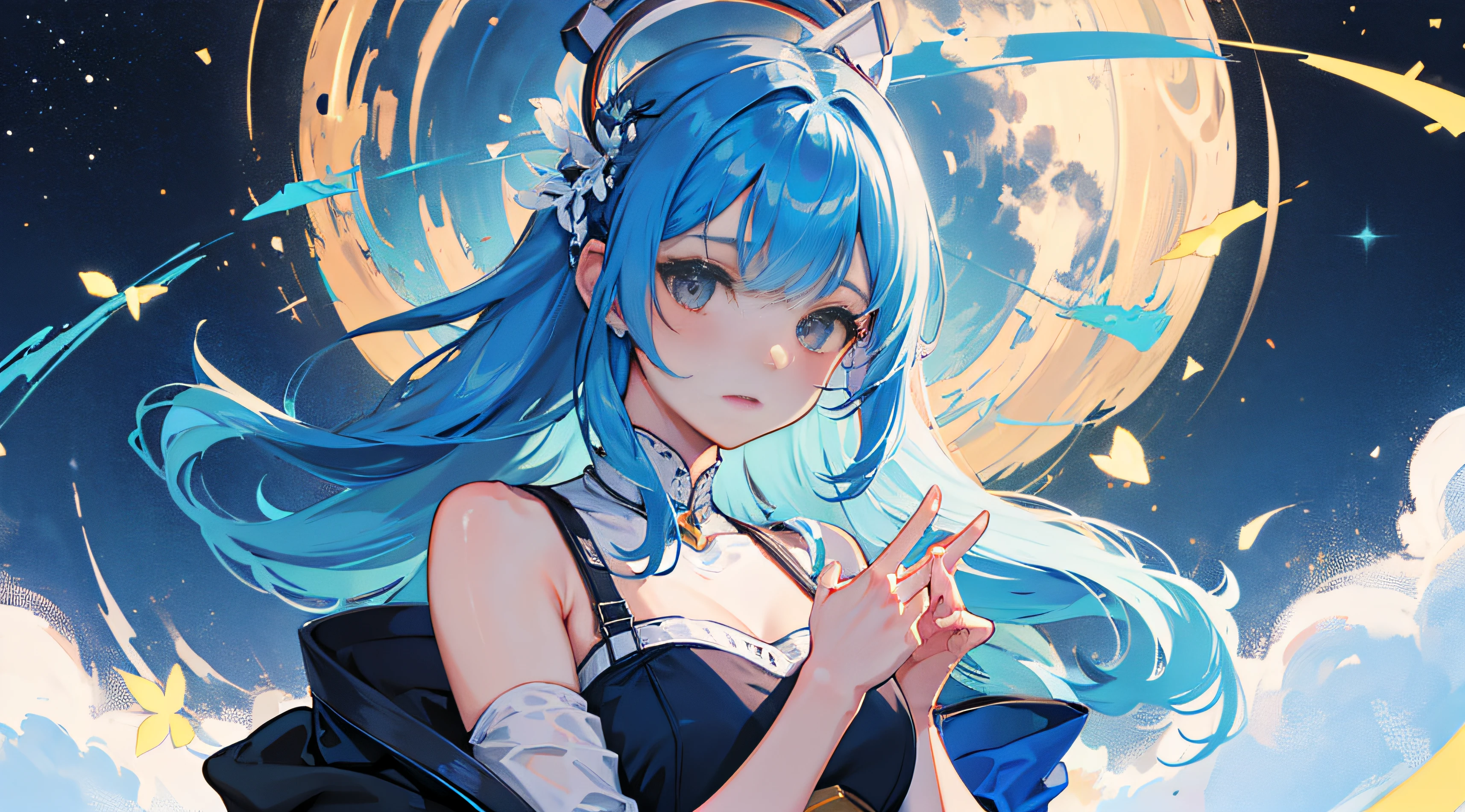 Serenity, blue hair, milky way galaxy