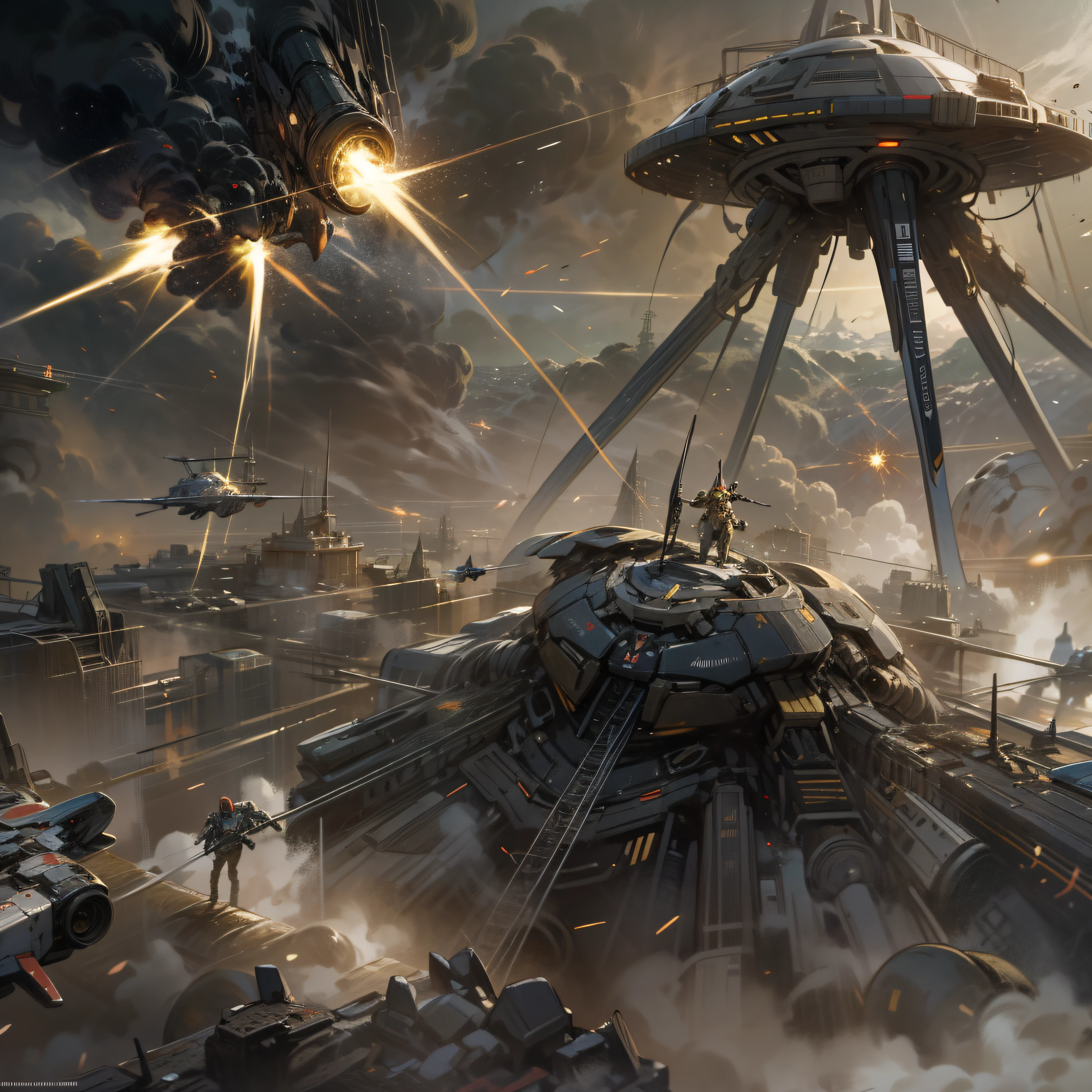 War of the Worlds,Countless fighters,Cockpit perspective,planetes,in fighting,close battle,Crisis,Nervousness,explosions,tragedy,droid,Masterpiece,high-detail,perfect-composition,the golden ratio,8K