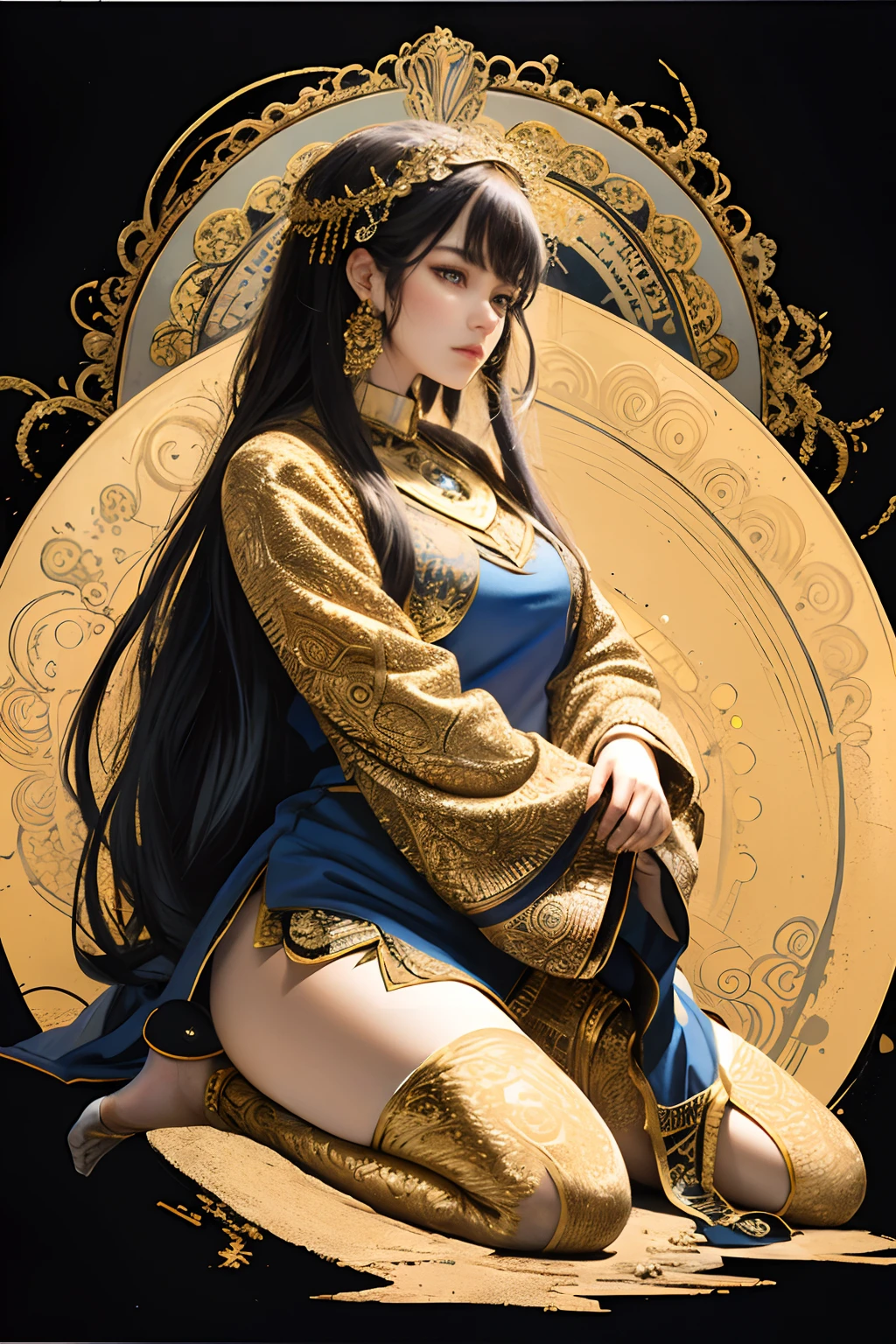 (masterpiece, top quality, best quality, official art, beautiful and aesthetic:1.2), (1girl), extreme detailed,colorful,highest detailed, official art, unity 8k wallpaper, ultra detailed, beautiful and aesthetic, beautiful, masterpiece, best quality, (zentangle, mandala, tangle, entangle) ,holy light,gold foil,gold leaf art,glitter drawing, PerfectNwsjMajic