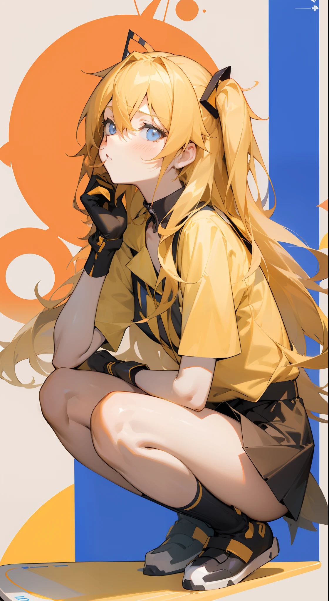 anime girl with long blonde hair sitting on a skateboard, blonde anime girl with long hair, kagamine rin, from girls frontline, (anime girl), anime girl, yellow hair, kda, pixiv 3dcg, digital art on pixiv, ilya kuvshinov with long hair, girls frontline style, anime girl with long hair, e - girl