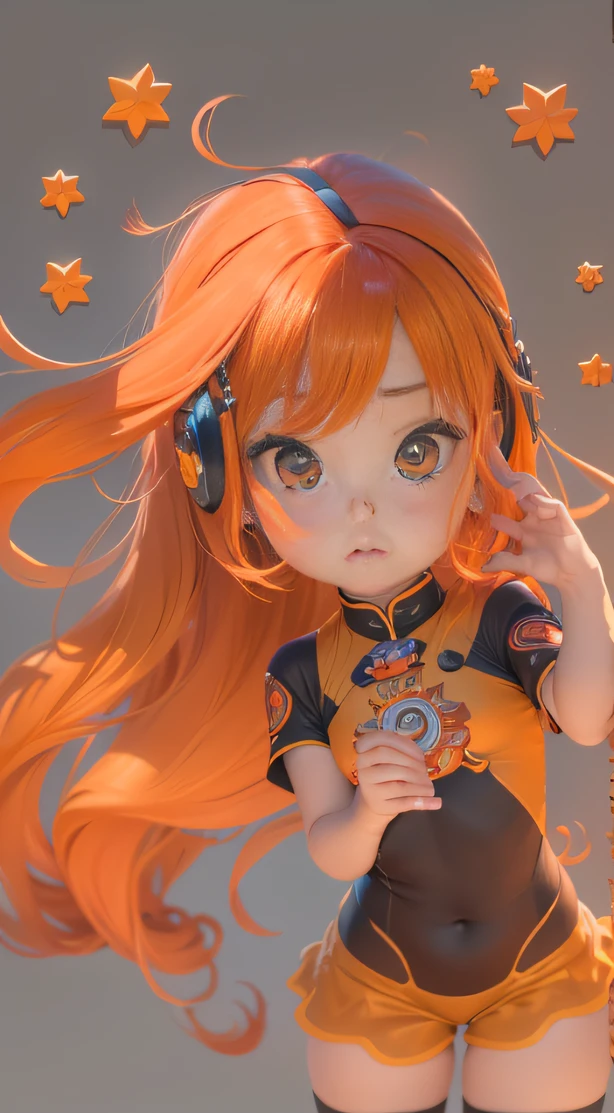 (A girl with gradient orange hair)(Best quality, A high resolution, Vivid colors, (Cartoon Goddess), (comic strip))Forged hammer pattern，Small belly，oguchi，sedate，massiness，Shiny and warm