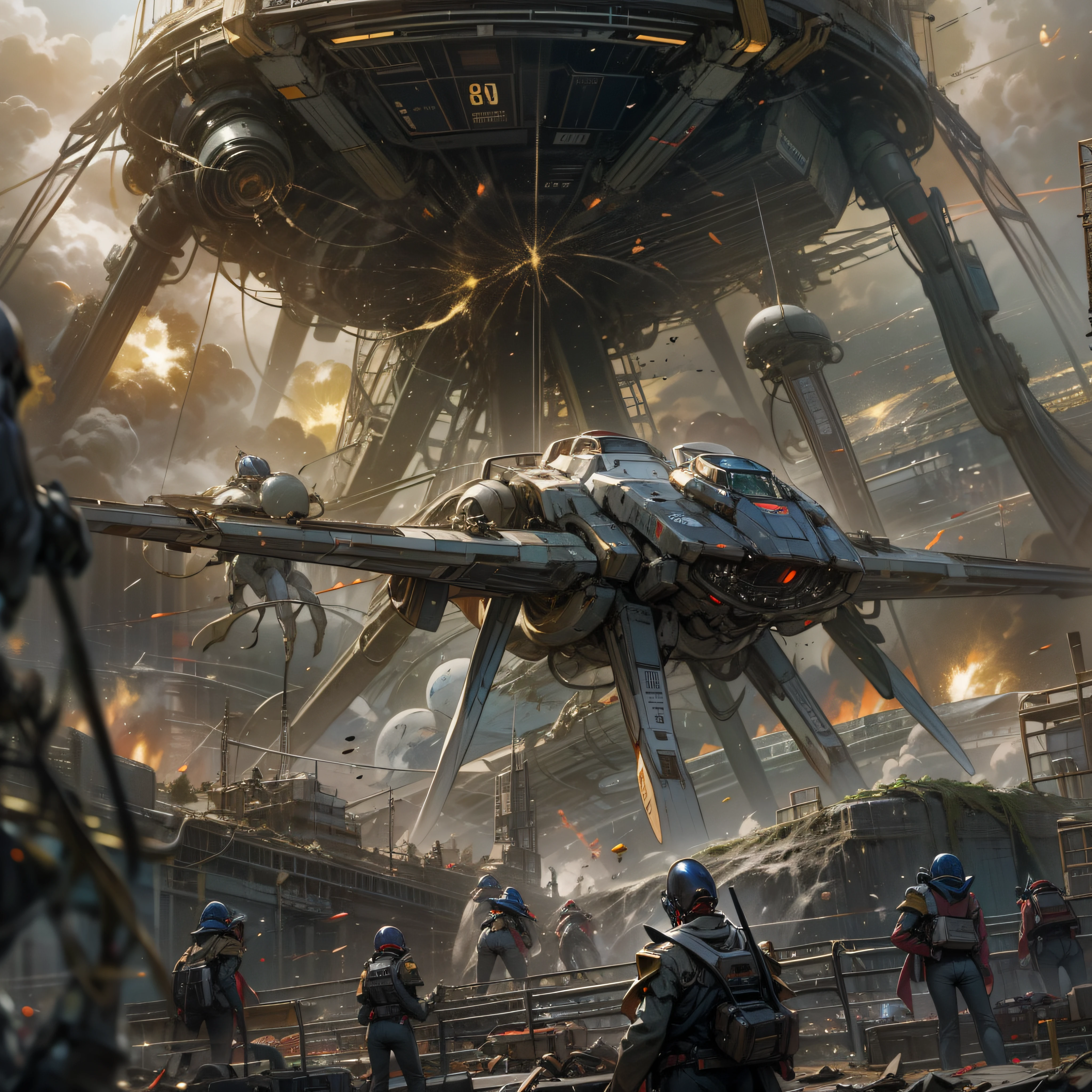 War of the Worlds,Countless fighters,Cockpit perspective,planetes,in fighting,close battle,Crisis,Nervousness,explosions,tragedy,droid,Masterpiece,high-detail,perfect-composition,the golden ratio,8K