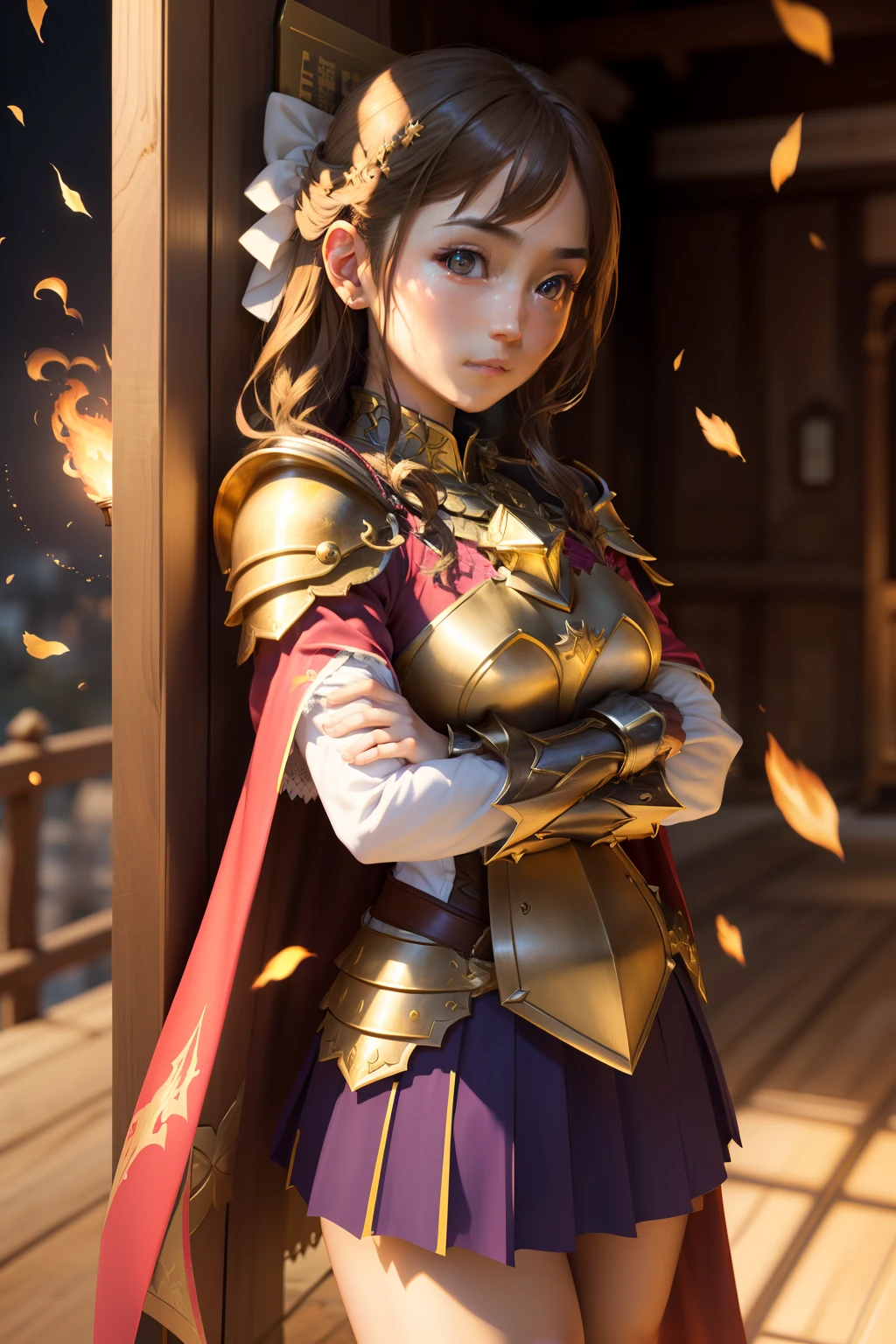 8K、ultra-detailliert、​masterpiece、top-quality、(1girl in:1.6), (ighly detailed)、dynamic ungle、Mystical expression、Wind-effect、Fantasy background、Rim lighting、Cinematic Light、超A high resolution、8K UHD、film grains、Best Shadows、Sensitive、raw、Particles of light、detailed skin textures、detailed armor texture、A detailed face、intricate-detail、ultra-detailliert、with light glowing、strong con、gilded armor、(Hold hammer)、smashing、Smash Action、pauldron、radiant eyes、 Long cape, Fantasia, (realisticlying), armor on the shoulders, intricate and complex, Perfect litthing, Look at viewers, 电影灯光, flying though the air,are flying, Holy Light, Brilliant, bangss, Windy