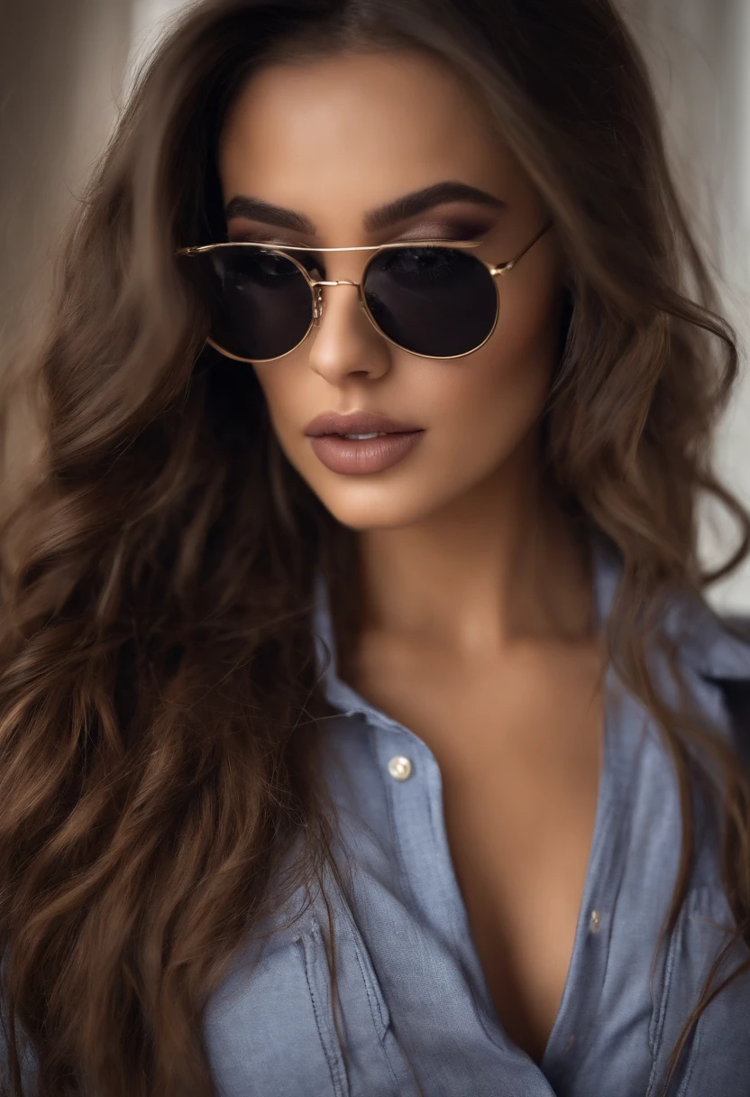 Latino and Swedish Woman , fille sexy aux yeux bruns, ultra realist, Meticulously detailed, Portrait Sophie Mudd, cheveux bruns et grands yeux, selfie of a young woman, Yeux de chambre, sans maquillage, maquillage naturel, looking straight at camera, Visage avec Artgram, Maquillage subtil, Great photo of the whole body, outside,  Medium to large bust, en jupe noir sexy, botte haute noir a talon, un body en dentelle, une veste ouverte et des bas resiles, wearing sunglasses, usando gafas de sol
