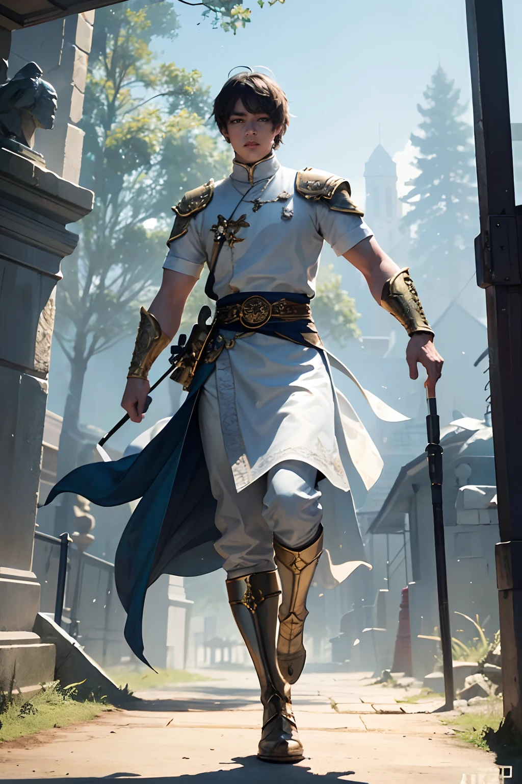 ,and white background, Intricate details，(fully body photo),  Full body character design，Solo, 1 fighter，standing on your feet，ln the forest，fine art photography，(Movie Angle: 1.2), streetview,(1 boy, ),(Best quality, Detailed details, Masterpiece, offcial art, movie light effect, 4K)