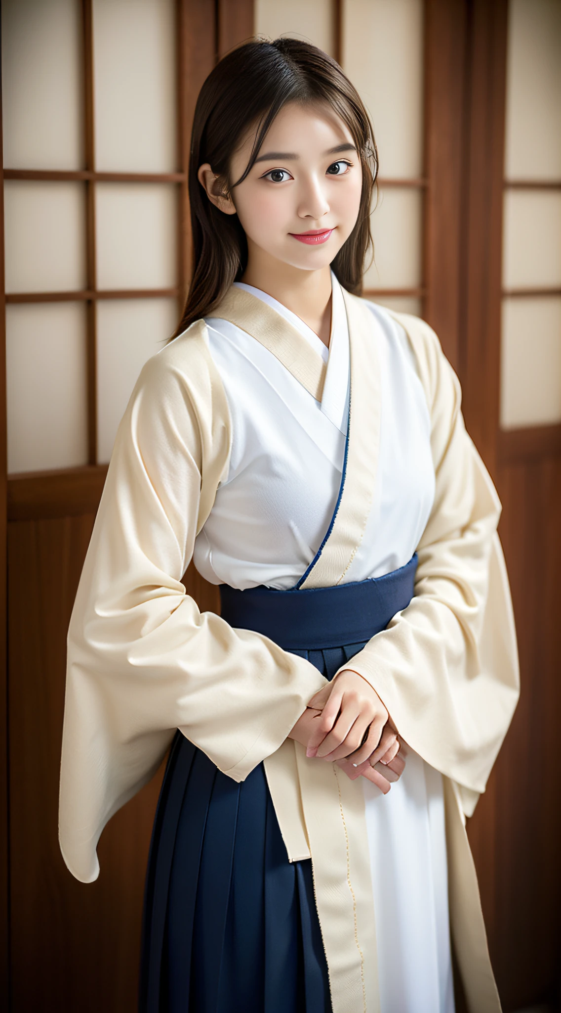 (((32k,high detal,high-detail、masterpiece,Attention to detail,full body Esbian,Lori,独奏))),Raw photo & realistic atmosphere,beautiful dark blue eyes,Detailed mouth,Glossy lips,Detailed eyebrows,Eyes drawn in detail with soft white skin that shines with every detail、Very beautiful eyes with azure eyes,Detailed lips、Very beautiful face,Very well-formed face、Lifelike face,shiny beautiful lips,Beautiful eyebrows,Infinite reality,Japan High School Uniform Best Design, Realistic Young Gravure Idol,Very cute high school girl, ,Kendo uniforms, Young Sensual Gravure Idol, Young Gravure Idol, Beautiful and cute17 year old schoolgirl,the whole body is wet,dripped out,with a flushed face,Tremendously beautiful17-year-old girl,natural soft light、The body is dripping wet,Sheer clothing,short-cut,Brown shiny hair,Hair is wet,Dripping water,dripping,(bare-legged,,Wet and see-through white kendo doshi and hakama,Beautiful kind eyes,Looking at the camera:1.5),(youthfulness,Kendo Dojo,Beautiful smooth legs,Raise your thigh hakama to the very edge,Shot in the middle of the thigh,Gentle smile,well-shaped breasts,,Immature body,Japan kendo kimono:1.4)