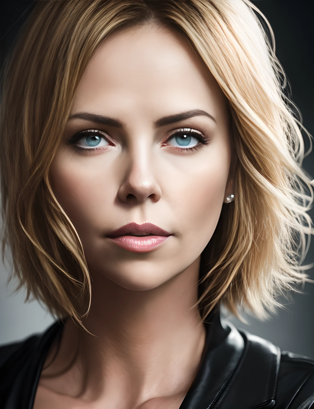 portrait of Charlize Theron, epic (photo, studio lighting, hard light, sony a7, 50 mm, matte skin, pores, colors, hyperdetailed, hyperrealistic)