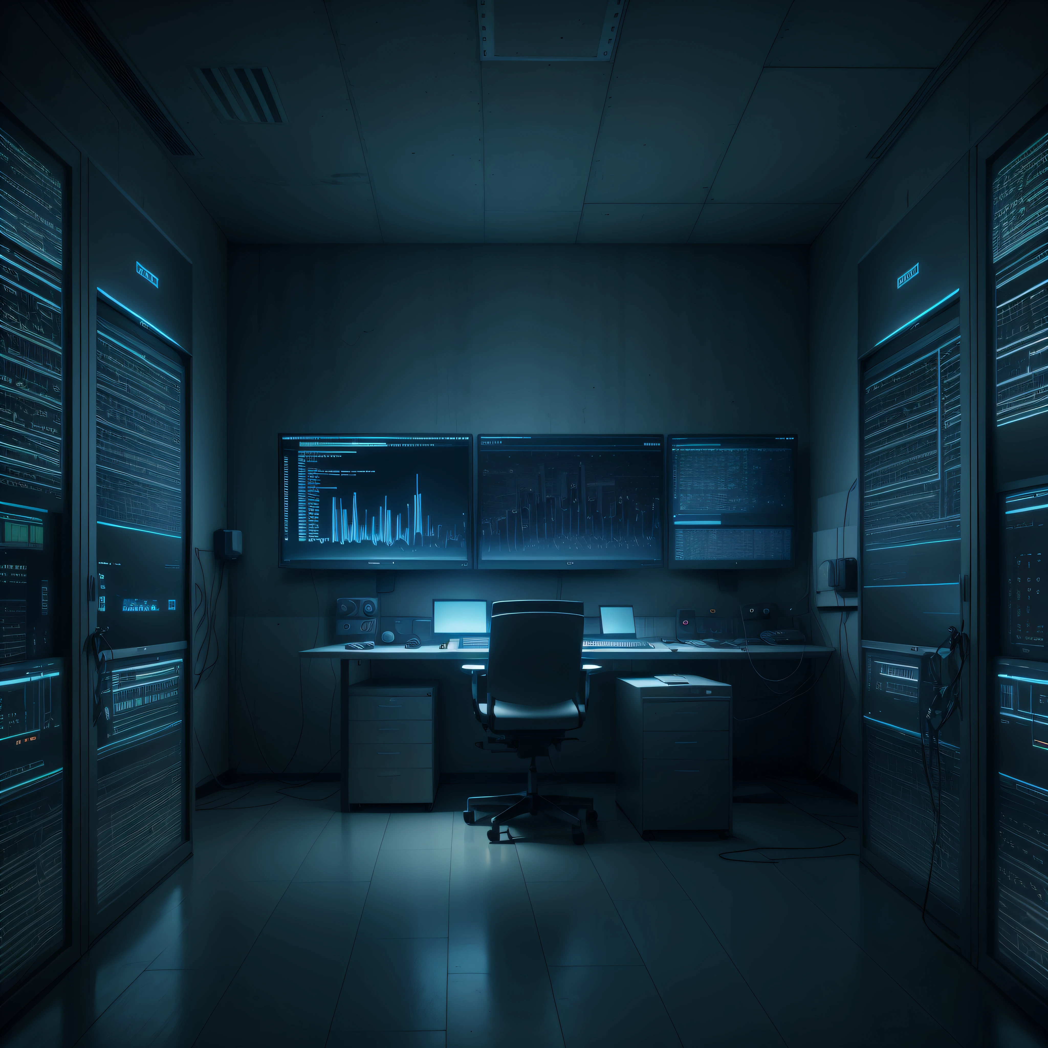 create wallpaper of a network monitoring room at night