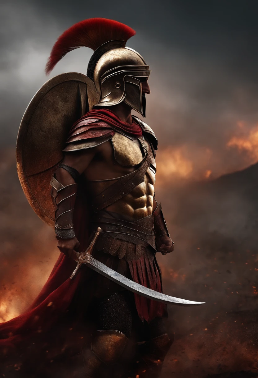 spartan warrior, dying on battlefield , bloody armor, epic, 8k