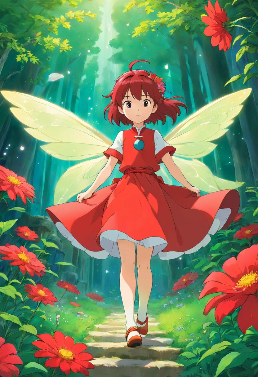 Create a book cover image with a fairy tale about a magical scarlet flower